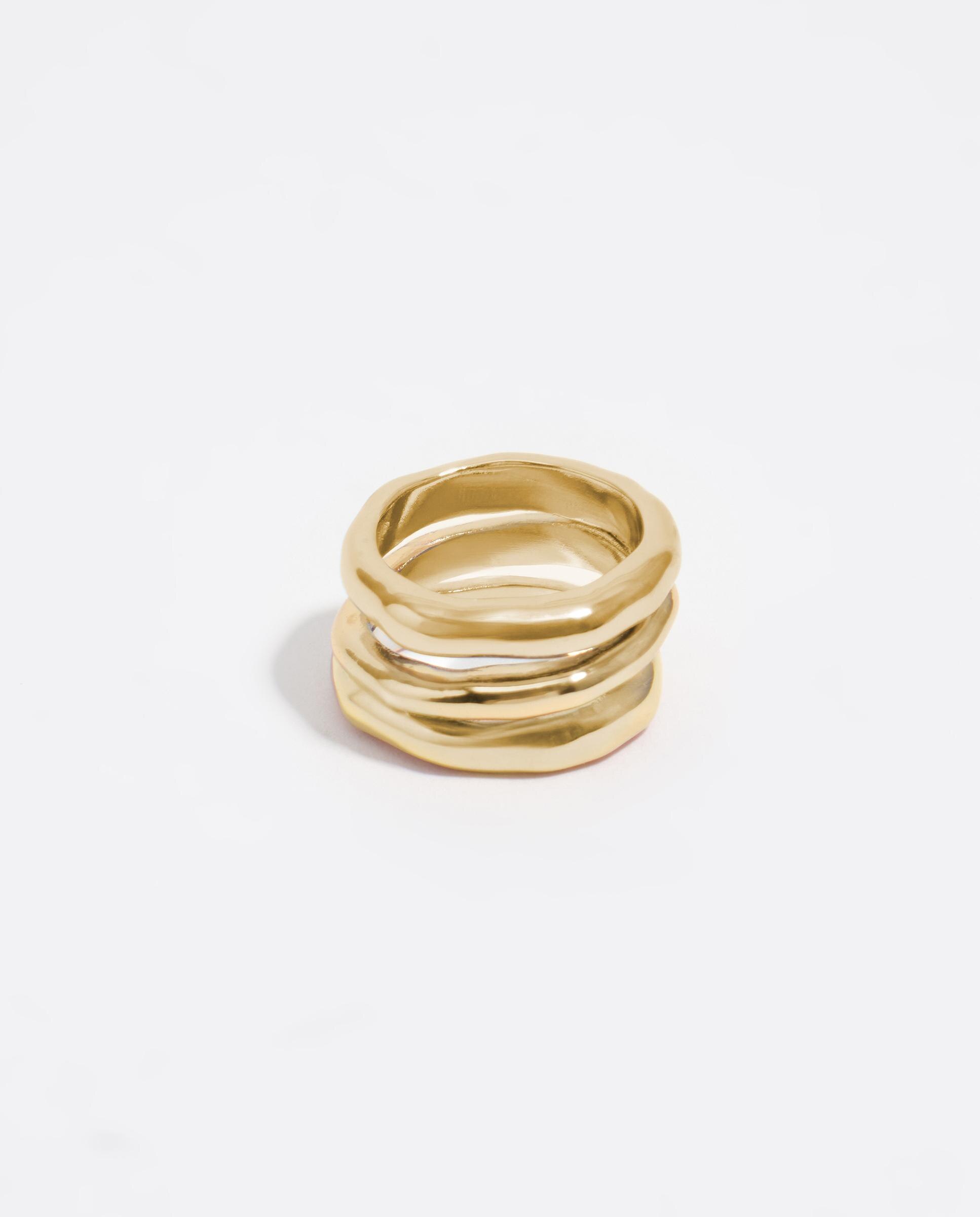 Anel de Três Tiras Dourado Dourado-2