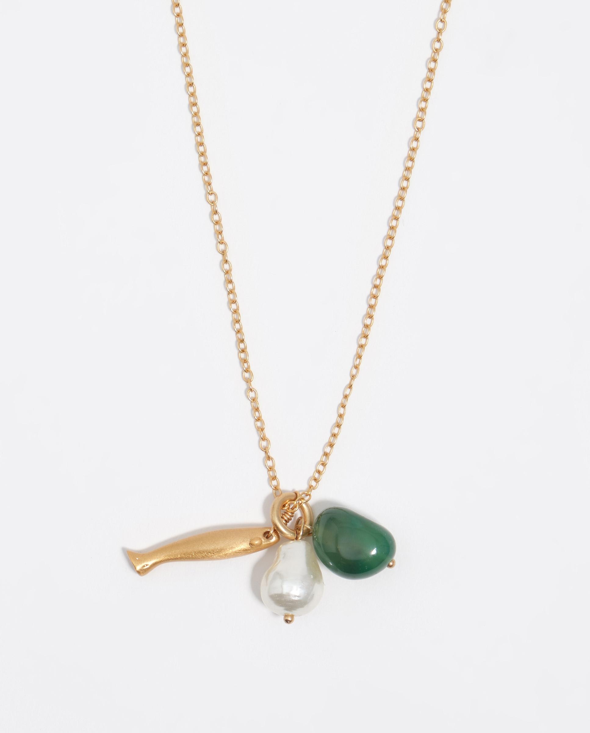 Colar Peixe e Pedra Dourado Envelhecido Verde-2