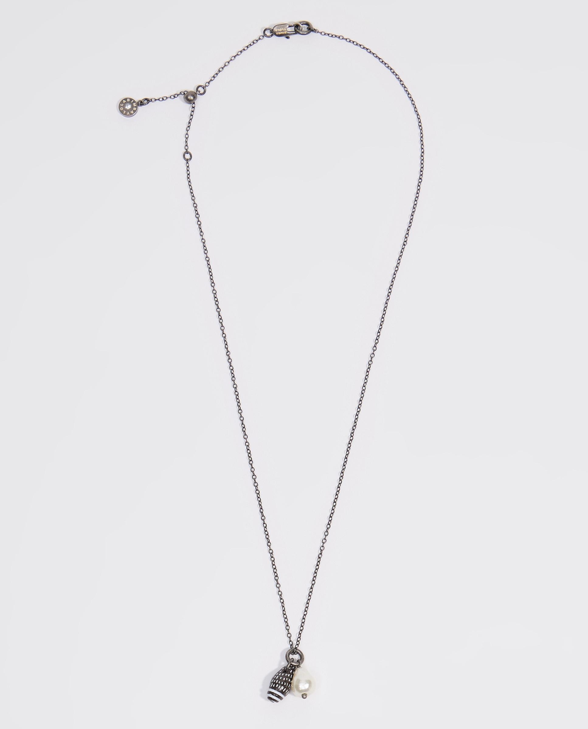 Imagem 0 de Colar Caracola e Pérola Prateado Envelhecido