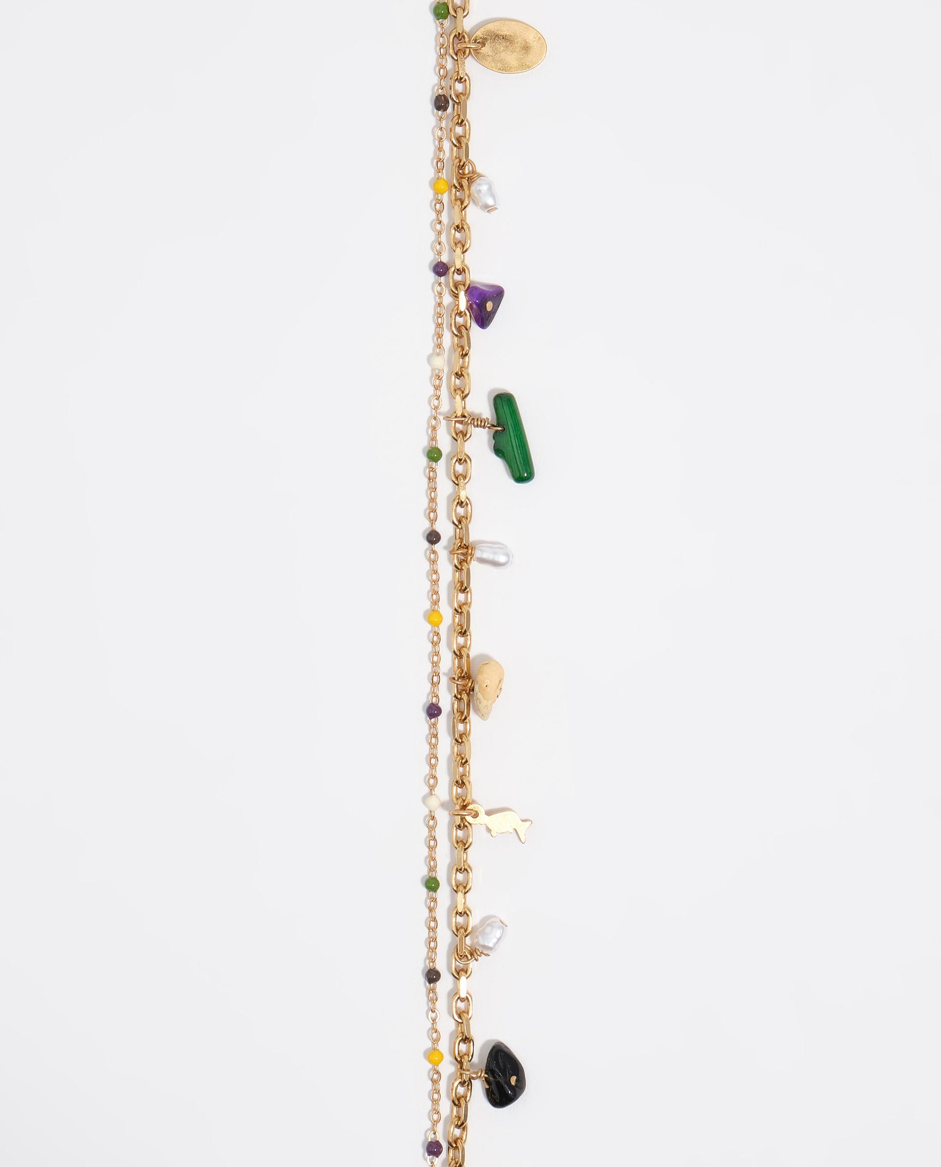 Colar Duplo com Corrente e Pedras Dourado-2