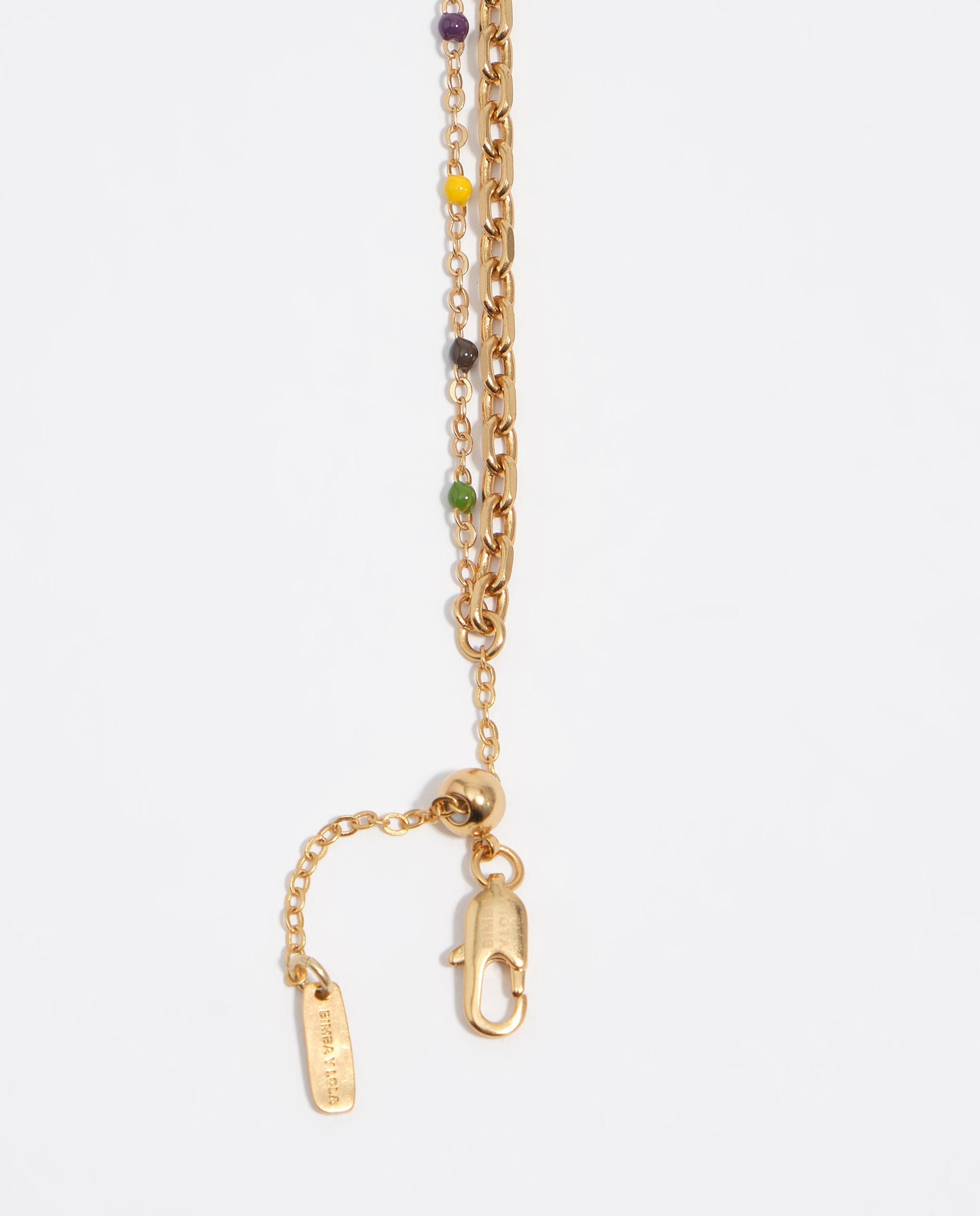 Colar Duplo com Corrente e Pedras Dourado-3