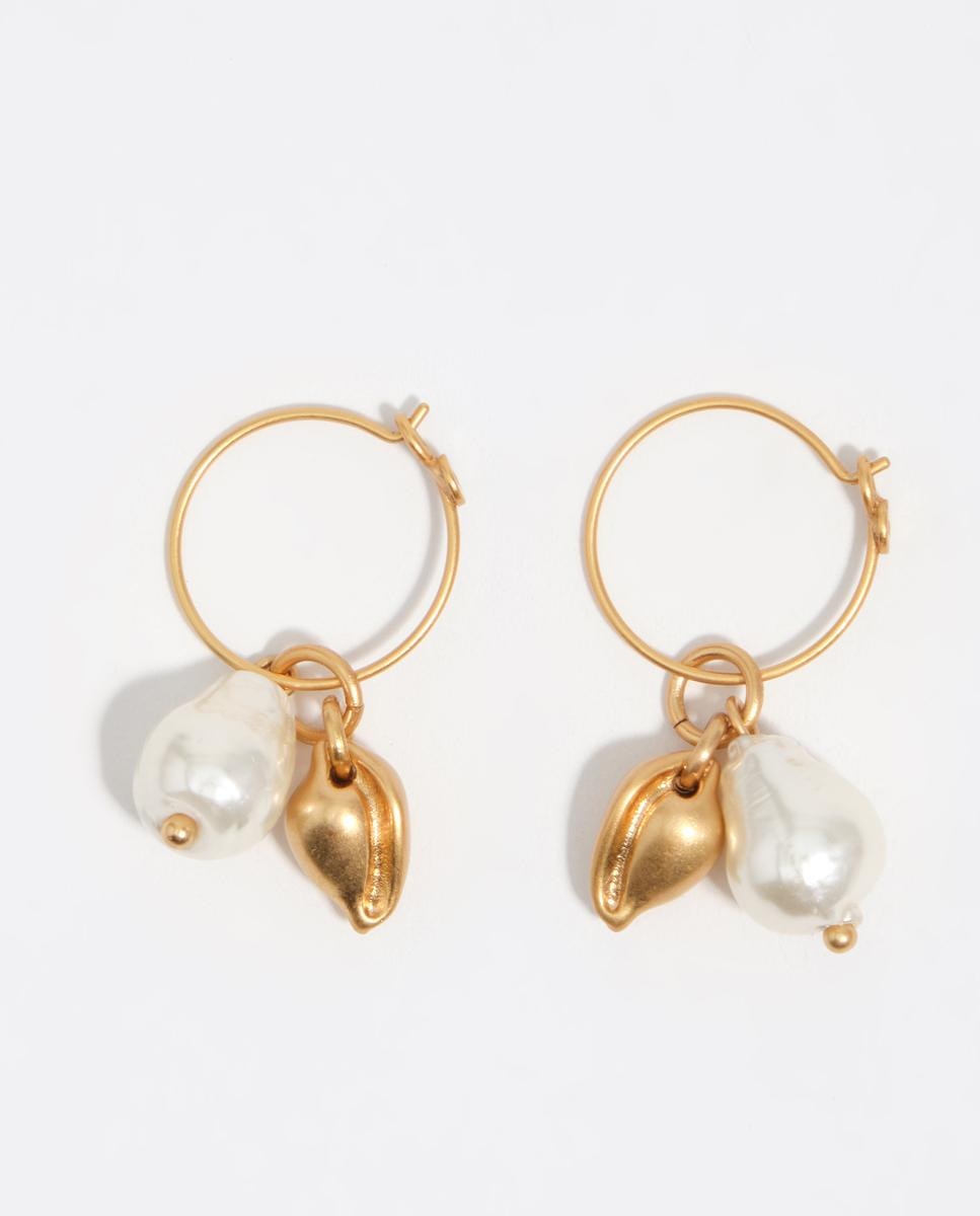 Imagem 0 de Brincos de Argola com Pérola e Caracol Envelhecido