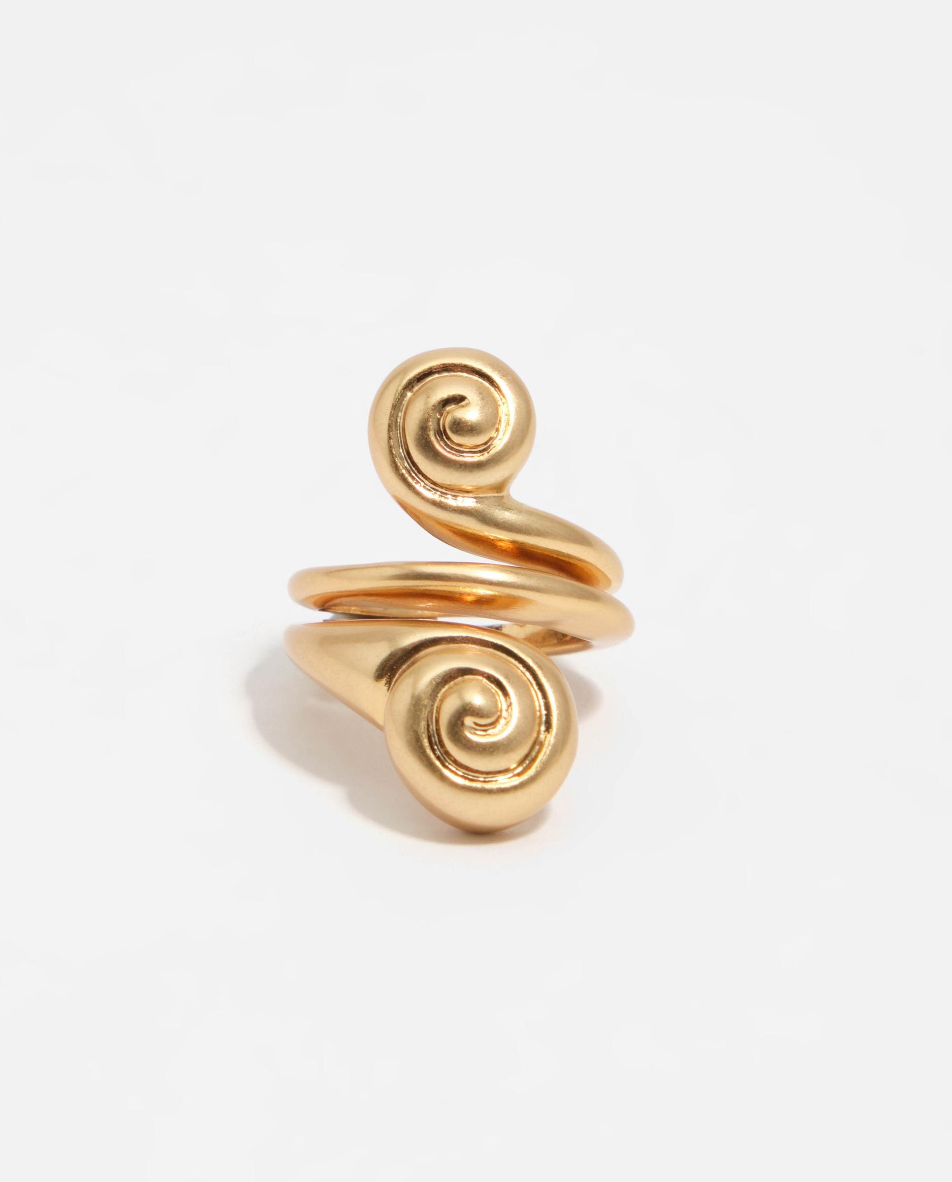Anel Espiral Caracóis Mate Ouro-2