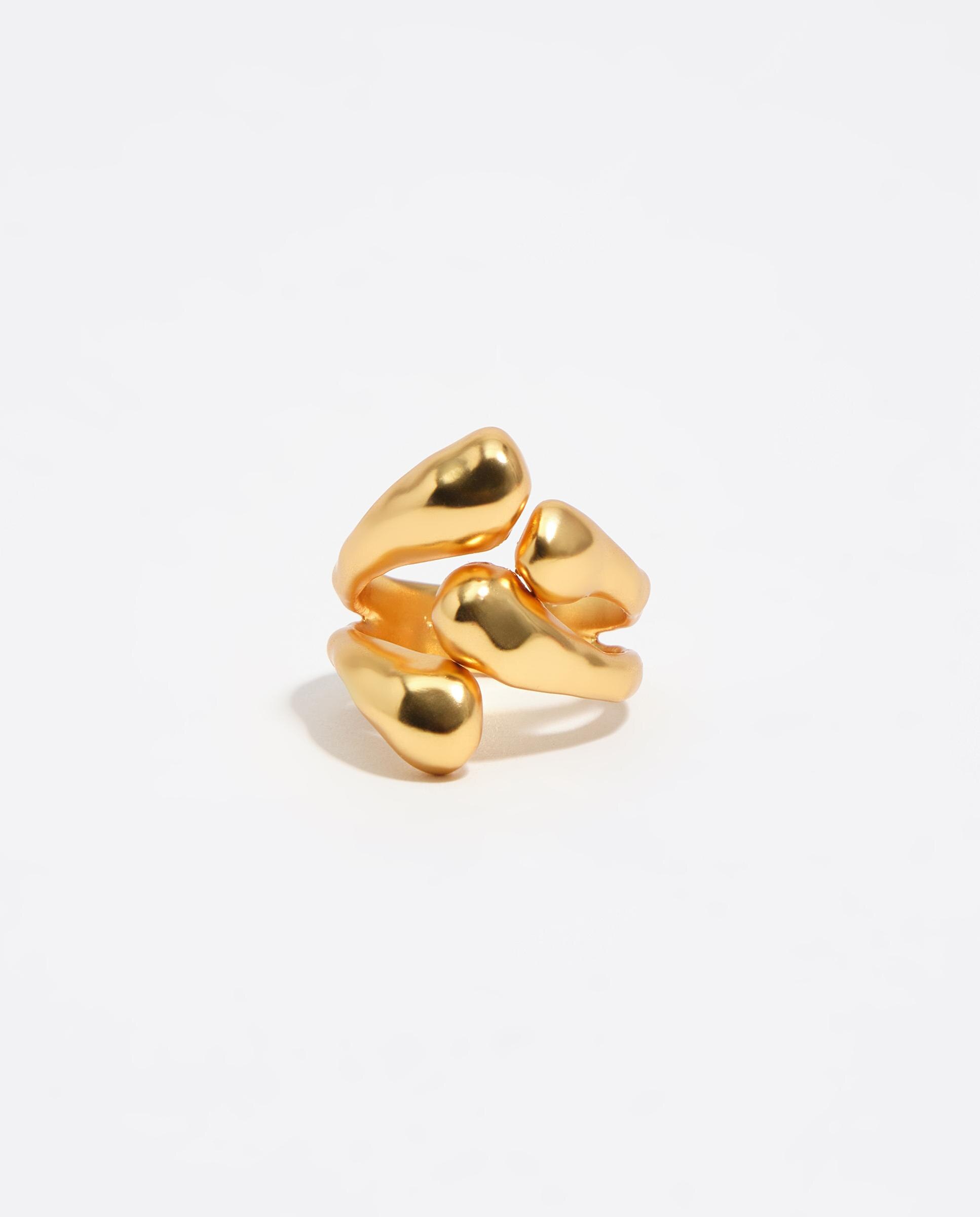 Anel Cruzado com Textura de Metal Dourado-3