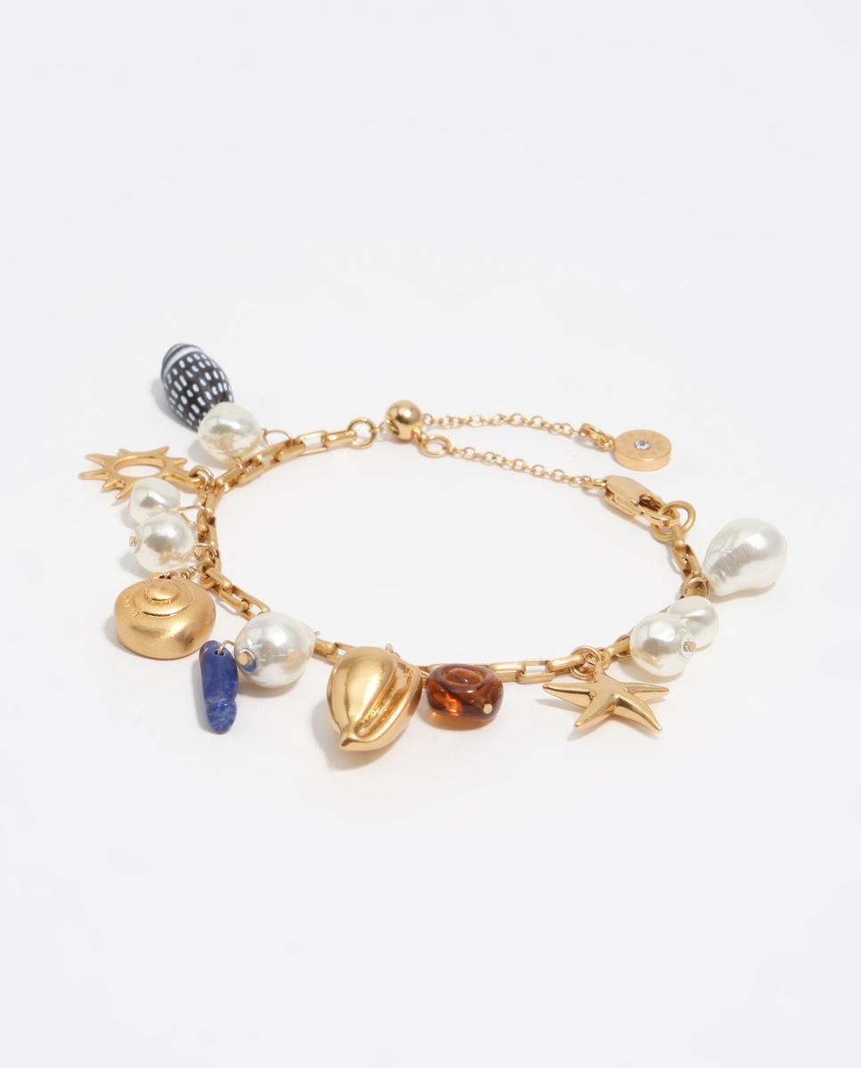 Pulseira de Corrente Pérolas e Búzios Mate Azul-escuro-1