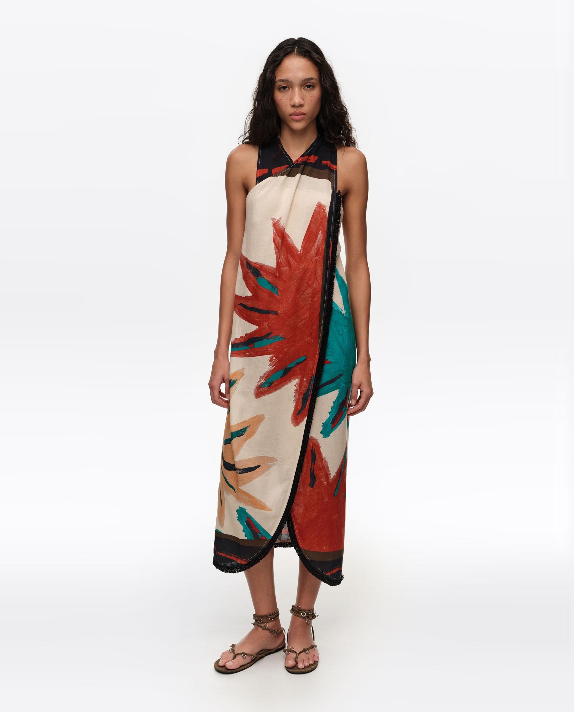 Imagem 0 de Vestido Midi Cruzado com Franjas Sun Positional