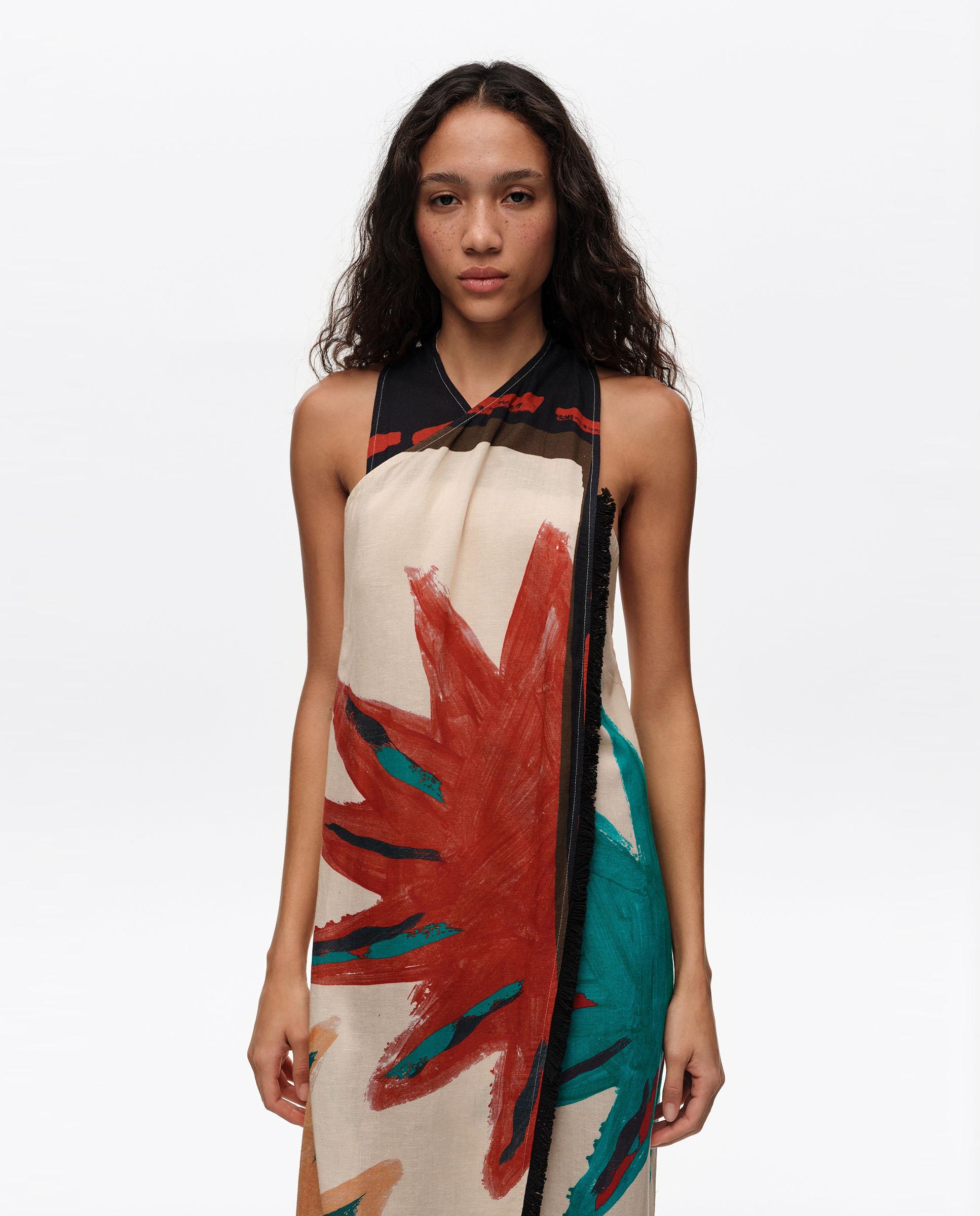 Vestido Midi Cruzado com Franjas Sun Positional Branco-marfim-2