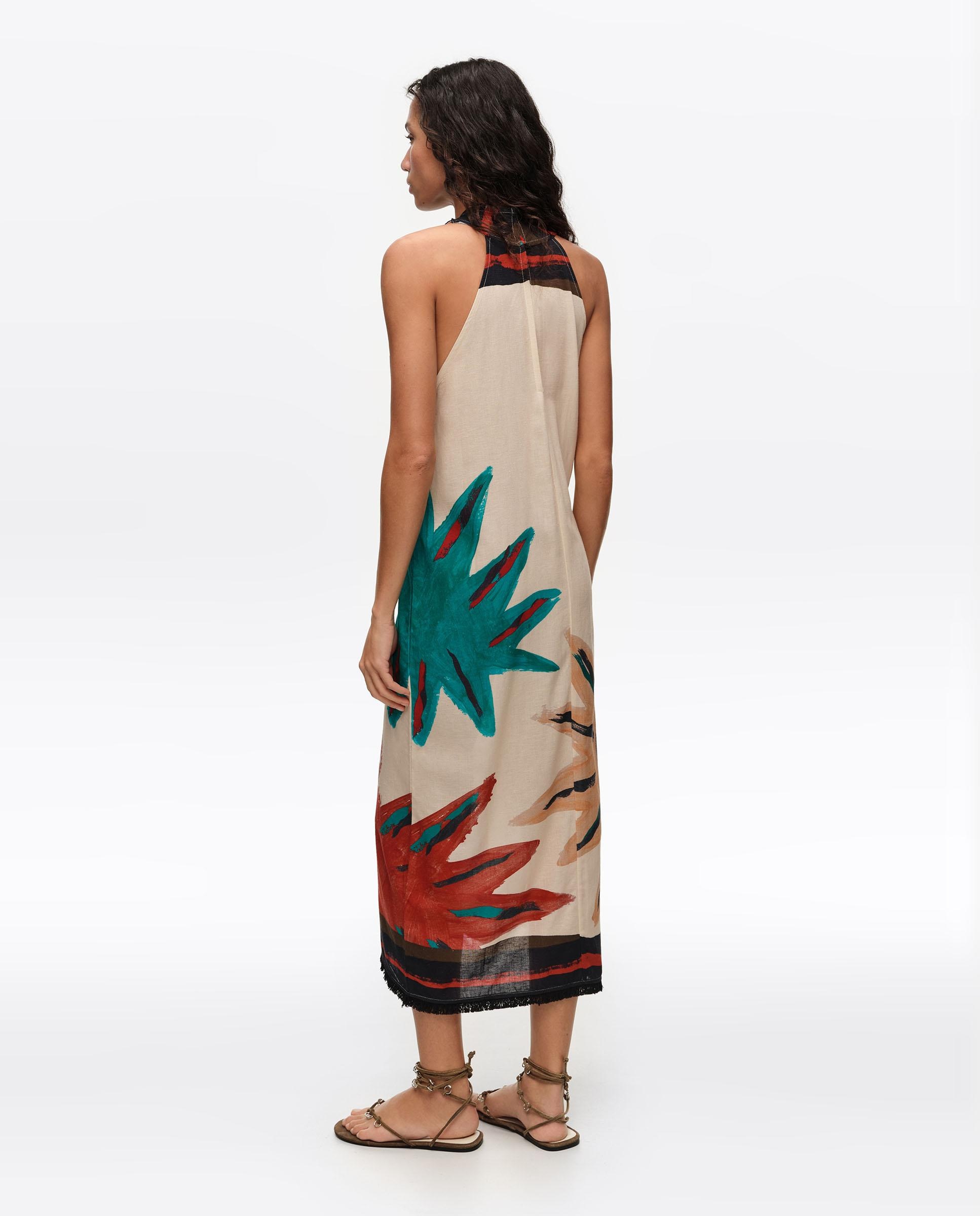 Vestido Midi Cruzado com Franjas Sun Positional Branco-marfim-4