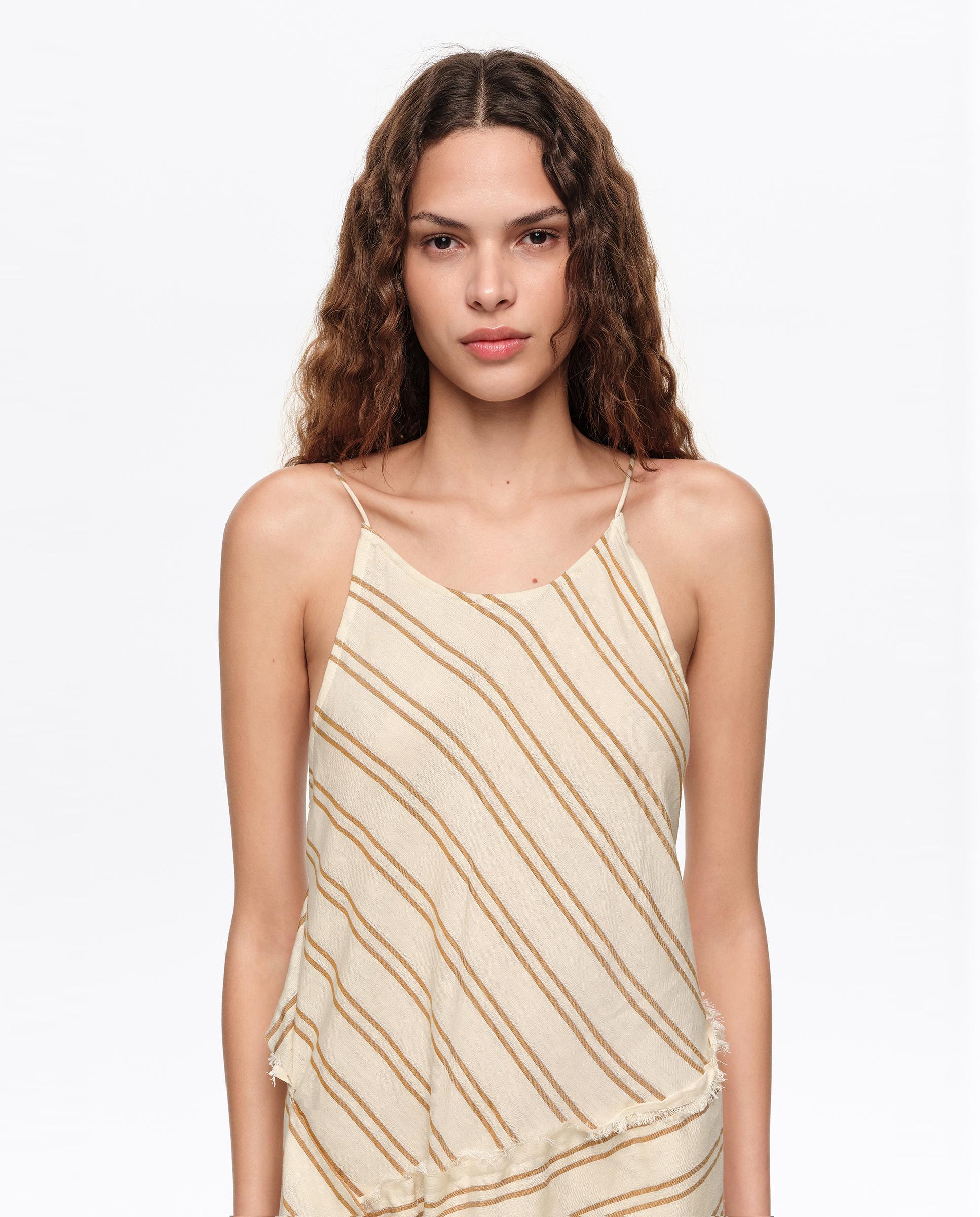 Vestido Pareo com Forro Estampado Às Riscas Areia-2