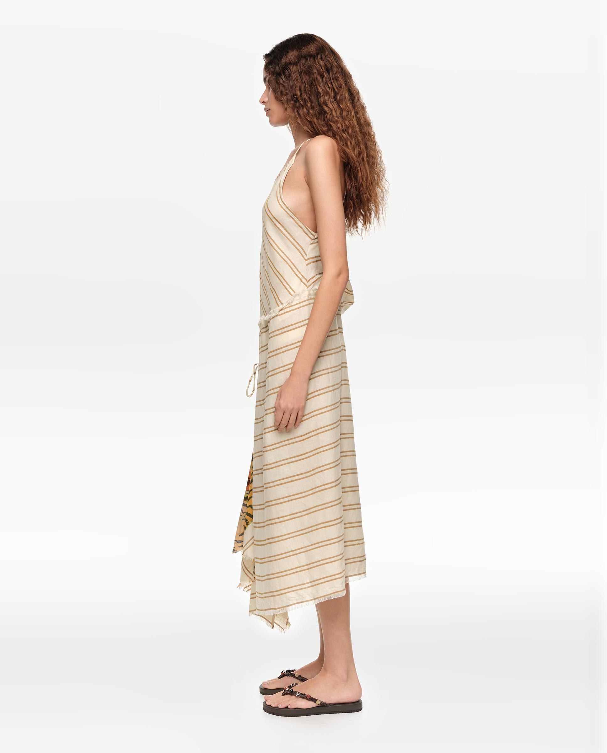 Vestido Pareo com Forro Estampado Às Riscas Areia-4
