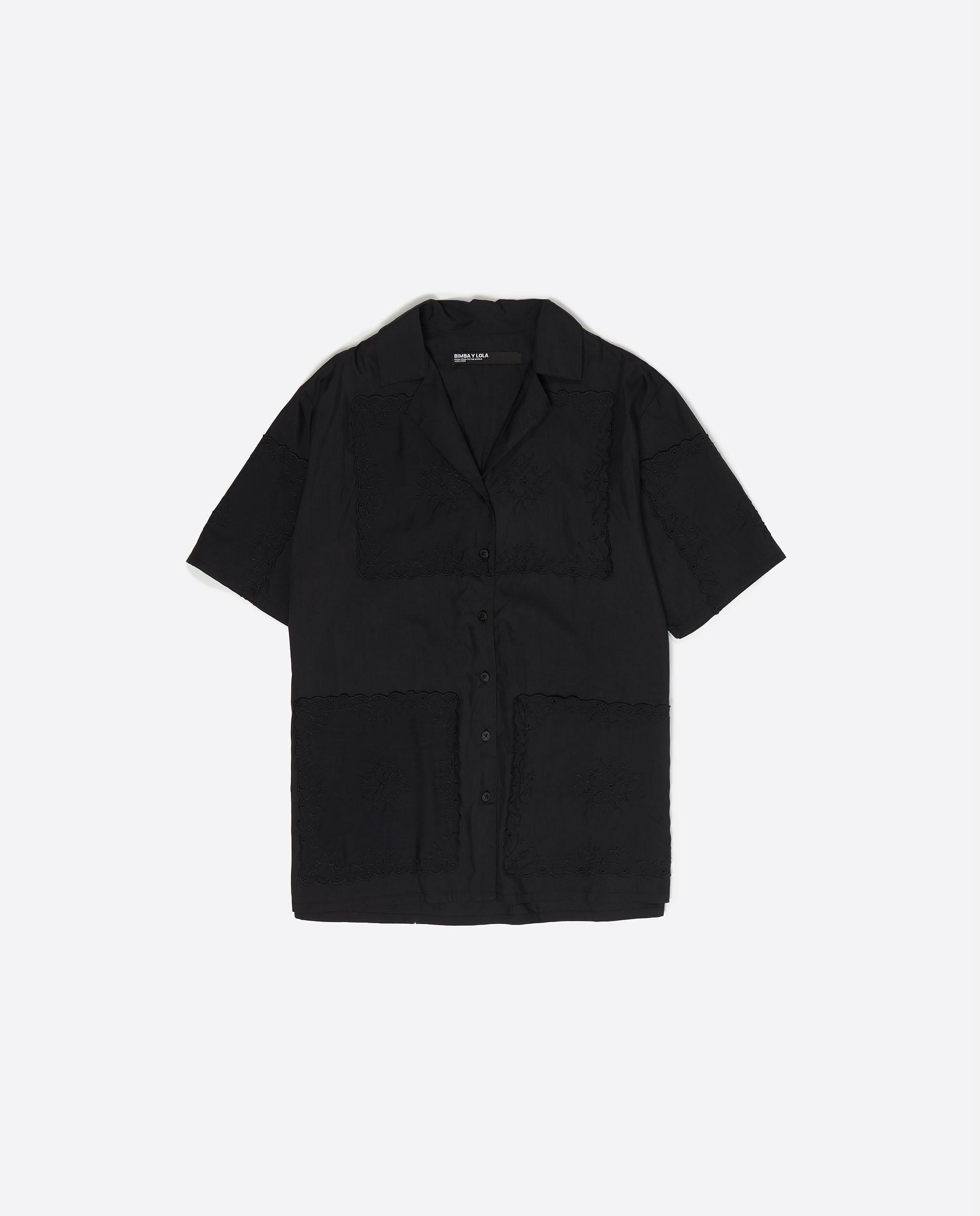Camisa Patchwork de Lenços Bordados Preto-5