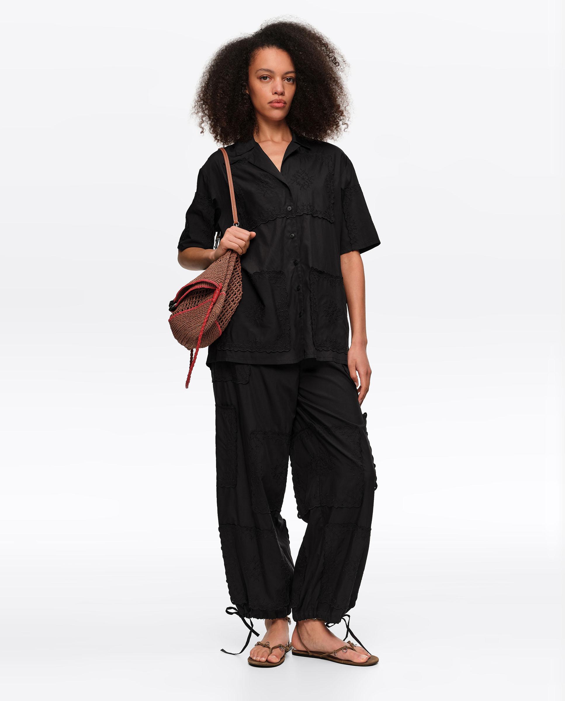 Camisa Patchwork de Lenços Bordados Preto-6