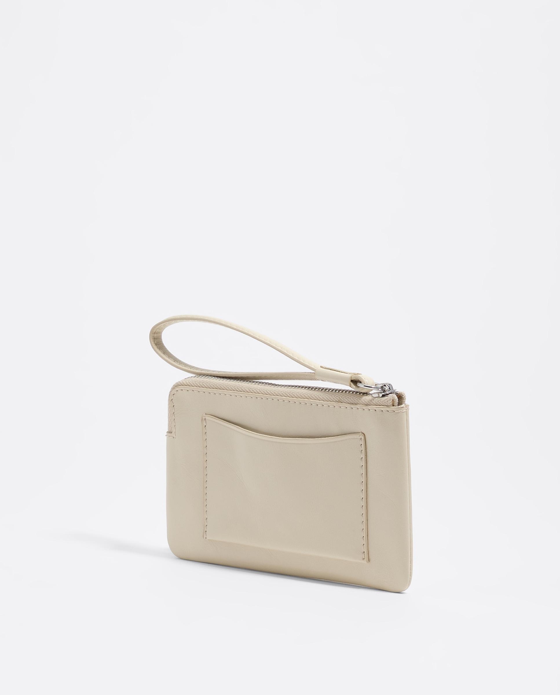 Porta-moedas de Pele com Fecho Zip Marfim-4