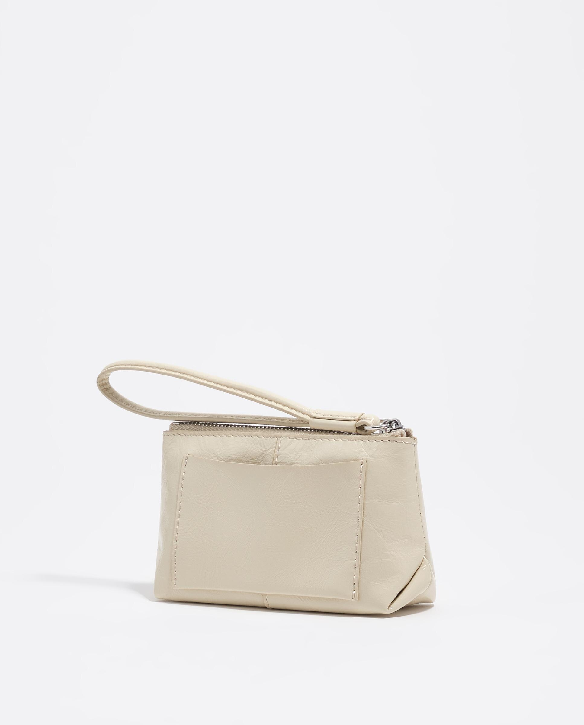 Porta-moedas de Pele com Fecho Zip Marfim-4