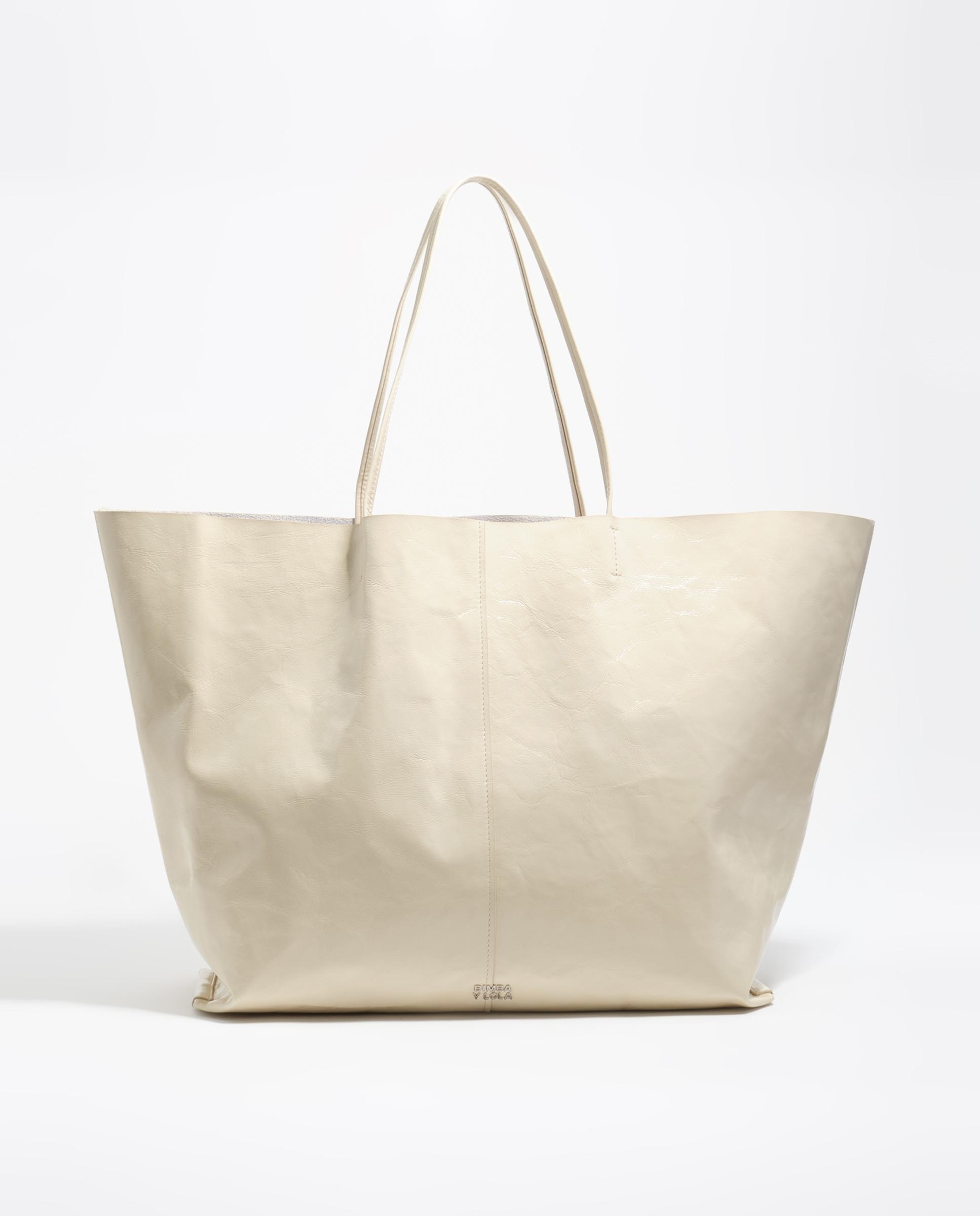 Mala de Ombro Shopper Paper Maxi Pele Marfim-1