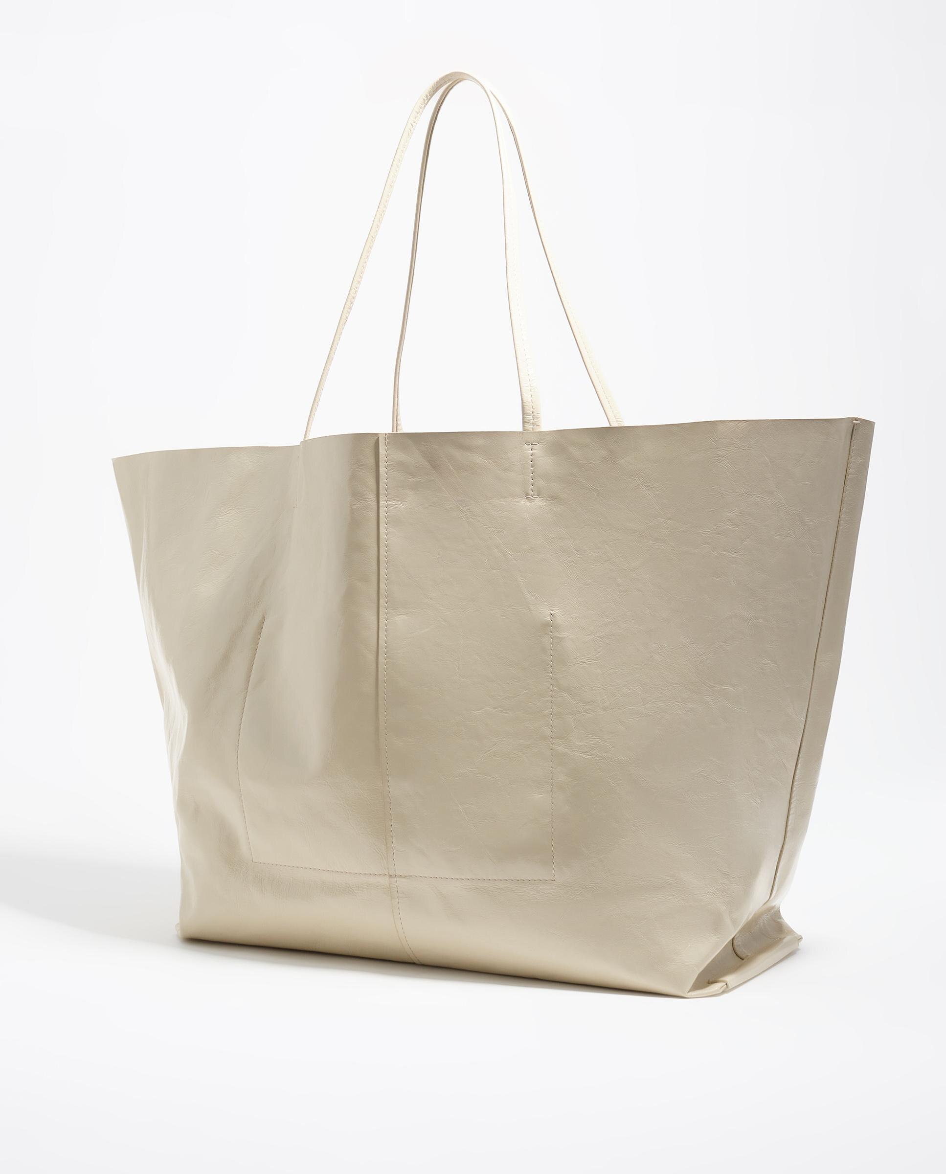 Mala de Ombro Shopper Paper Maxi Pele Marfim-4