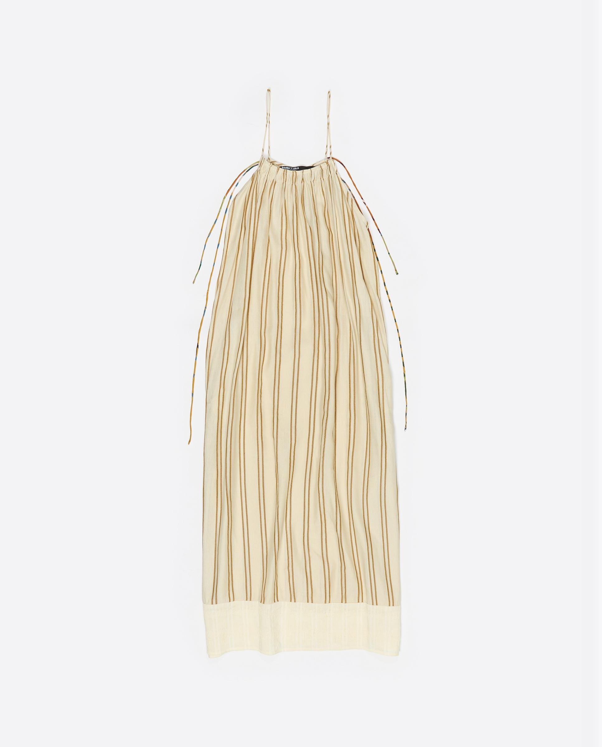 Vestido de Alças Finas Às Riscas Areia-5