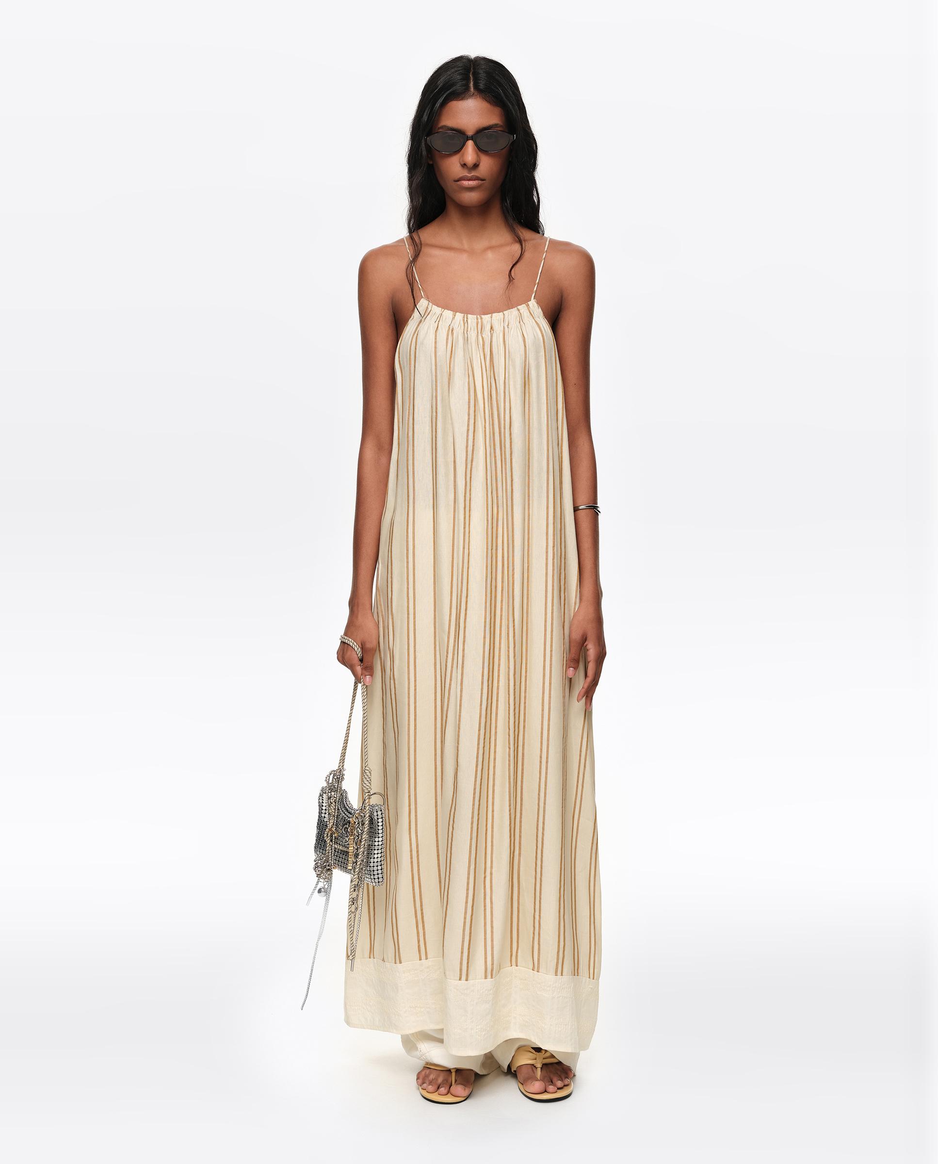 Vestido de Alças Finas Às Riscas Areia-6