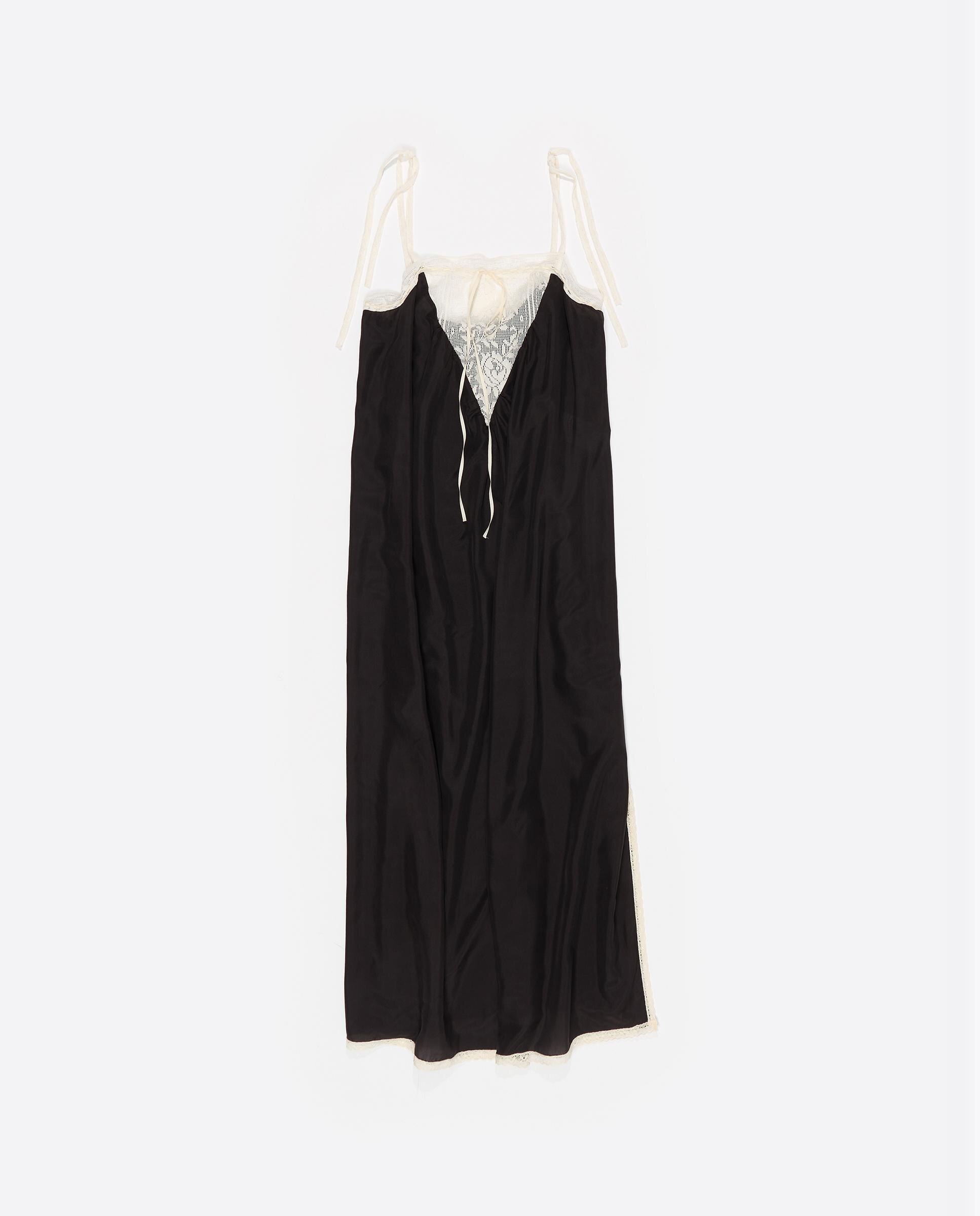Vestido Midi de Alças em Seda com Rendas Preto-5