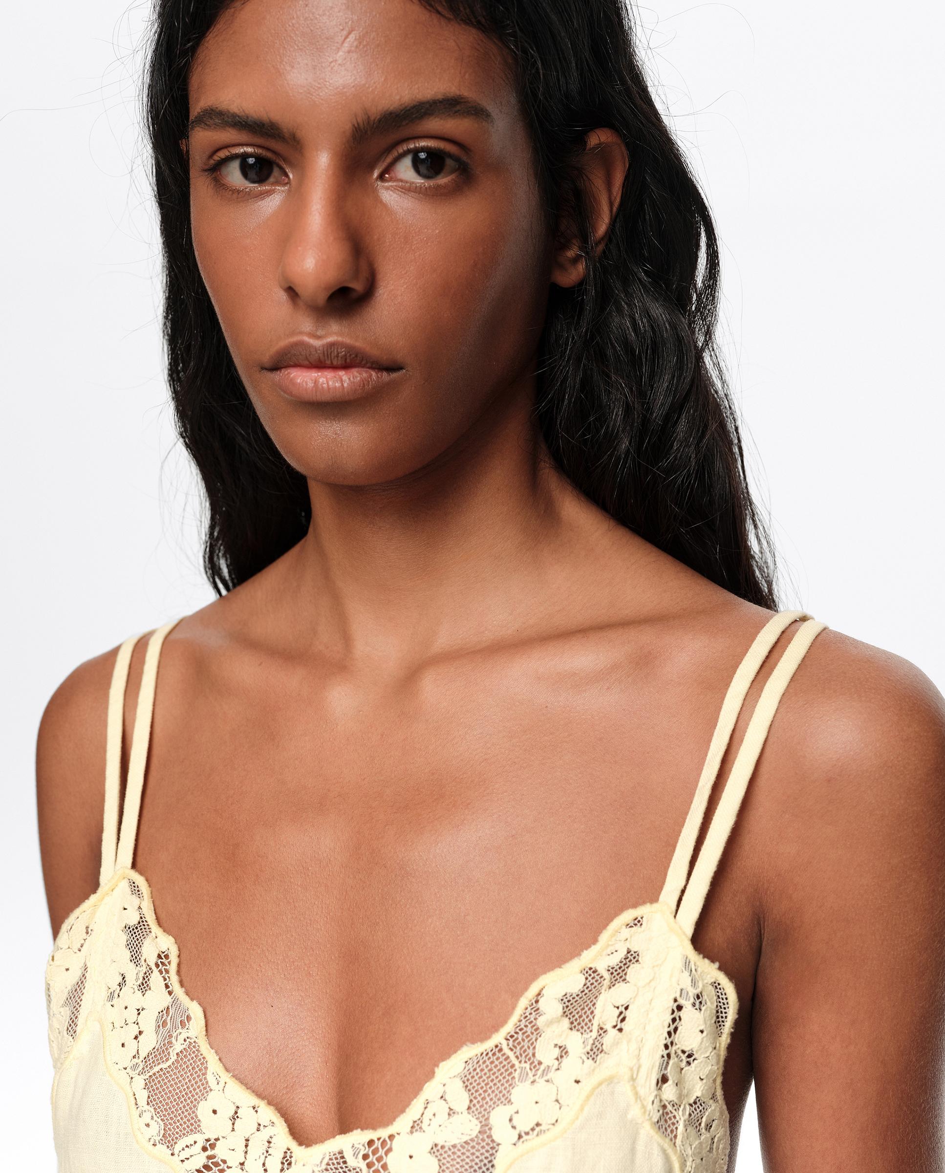 Vestido com Decote em V Rendas Amarelo-2