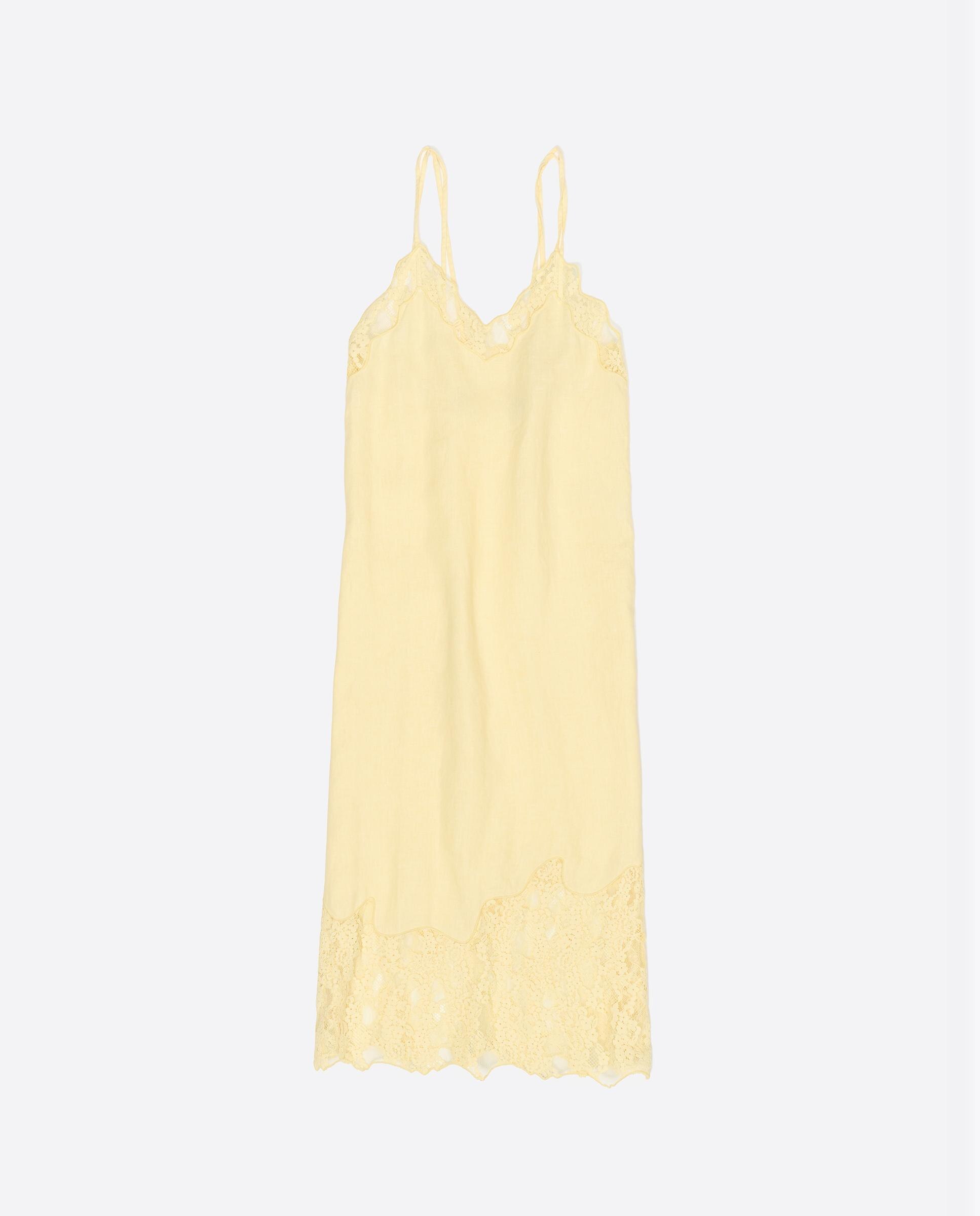 Vestido com Decote em V Rendas Amarelo-6