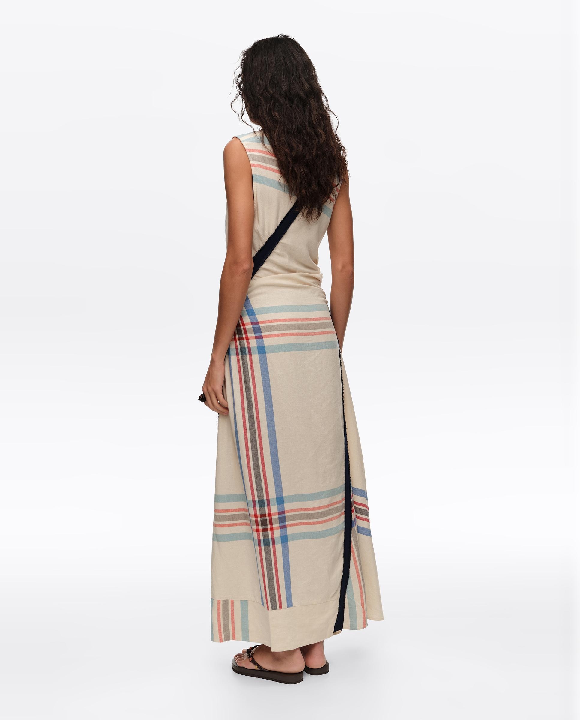 Vestido sem Mangas com Tira Sobreposta Às Riscas Azul-6
