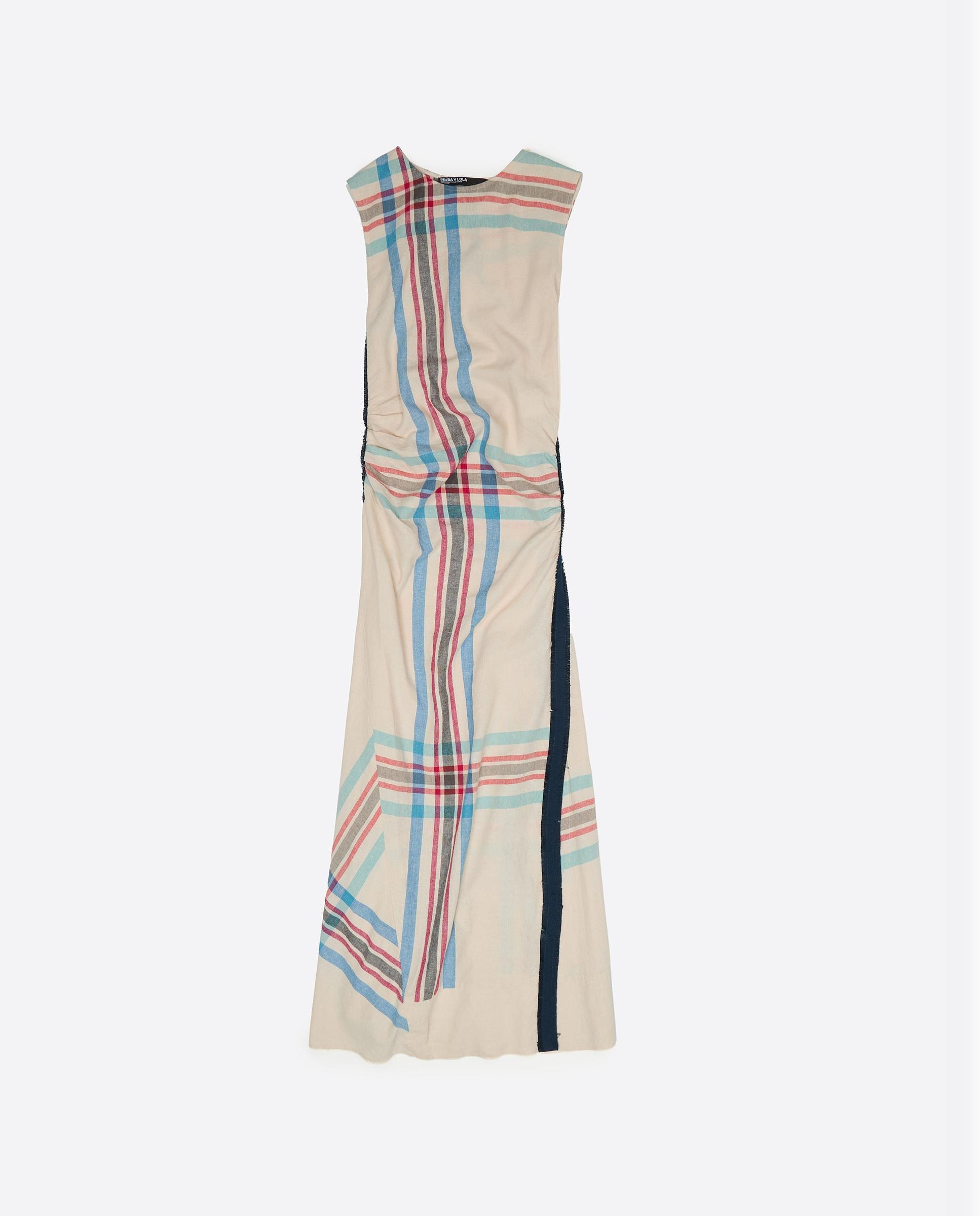 Vestido sem Mangas com Tira Sobreposta Às Riscas Azul-7