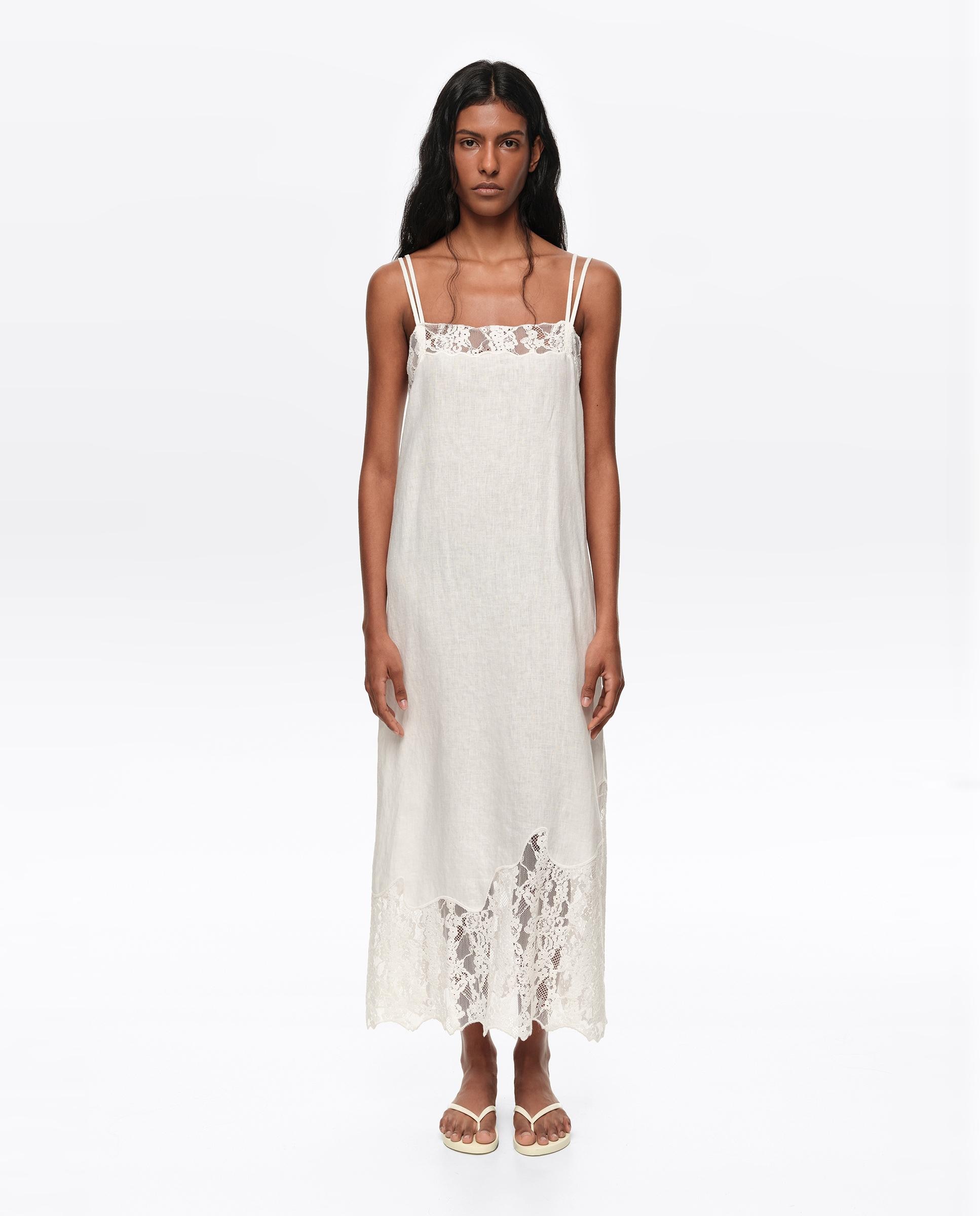 Imagem 0 de Vestido Midi Renda em Linho Lavado