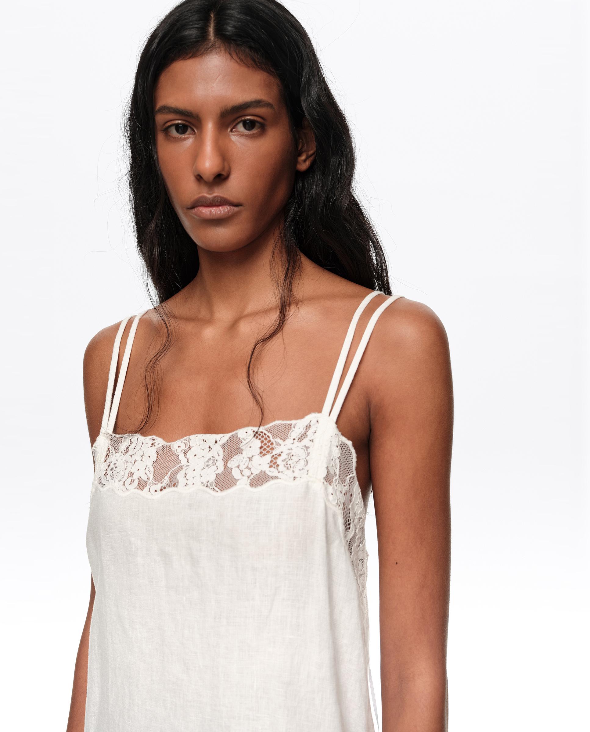 Vestido Midi Renda em Linho Lavado Branco-2