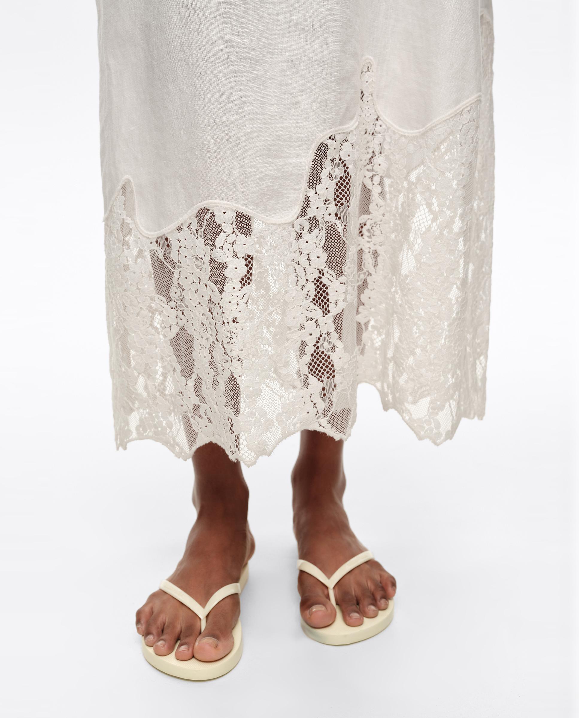 Vestido Midi Renda em Linho Lavado Branco-3