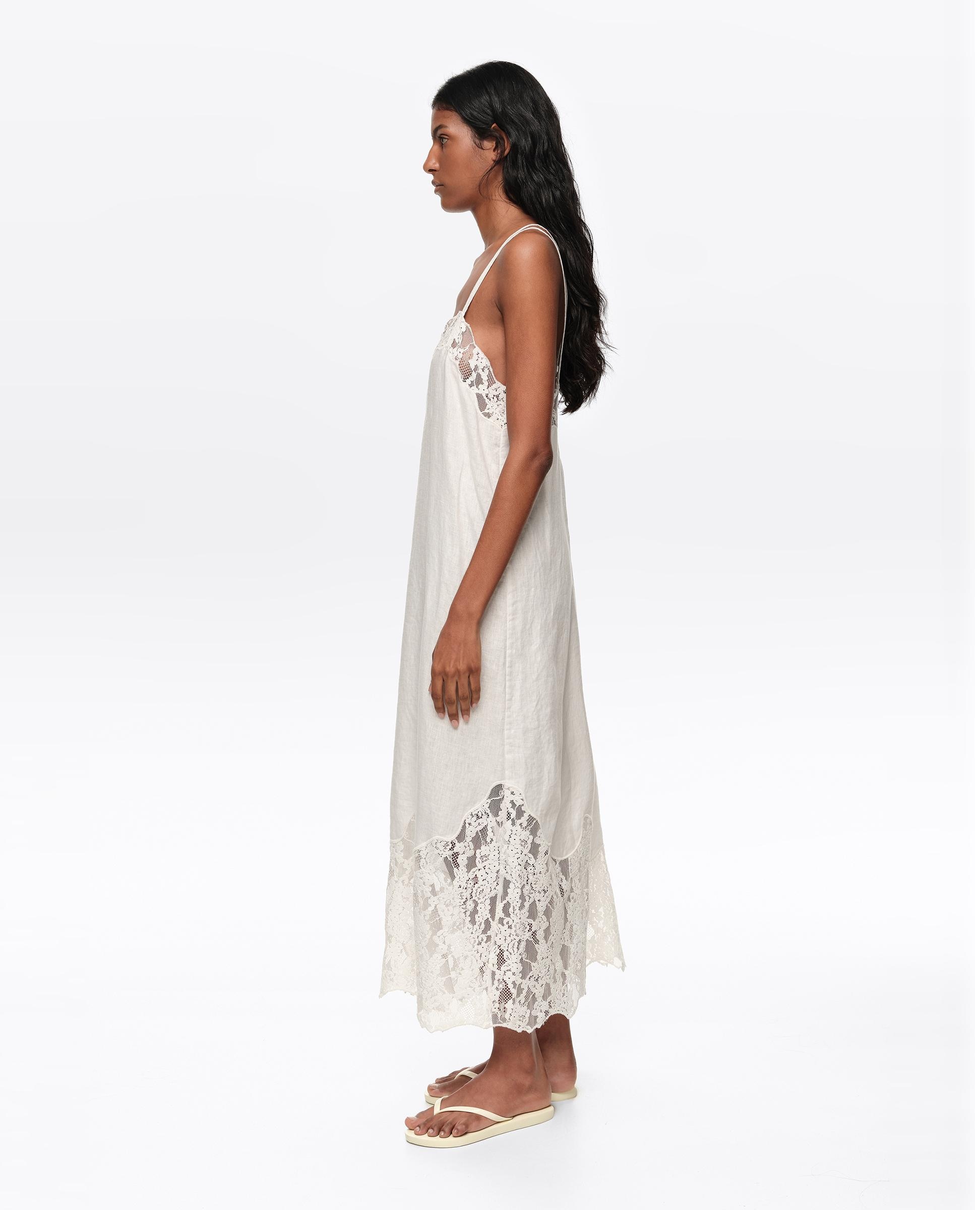 Vestido Midi Renda em Linho Lavado Branco-4