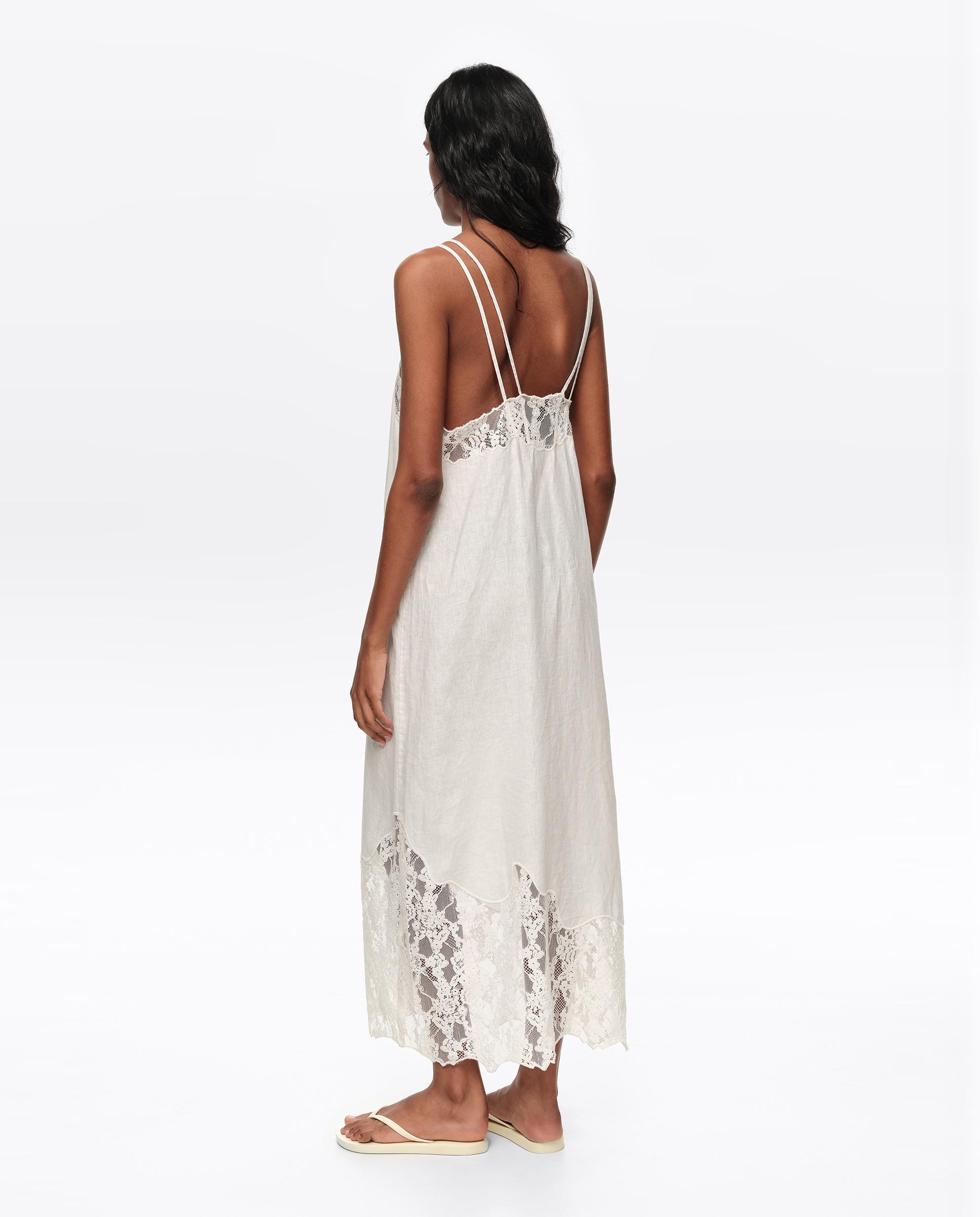 Vestido Midi Renda em Linho Lavado Branco-5