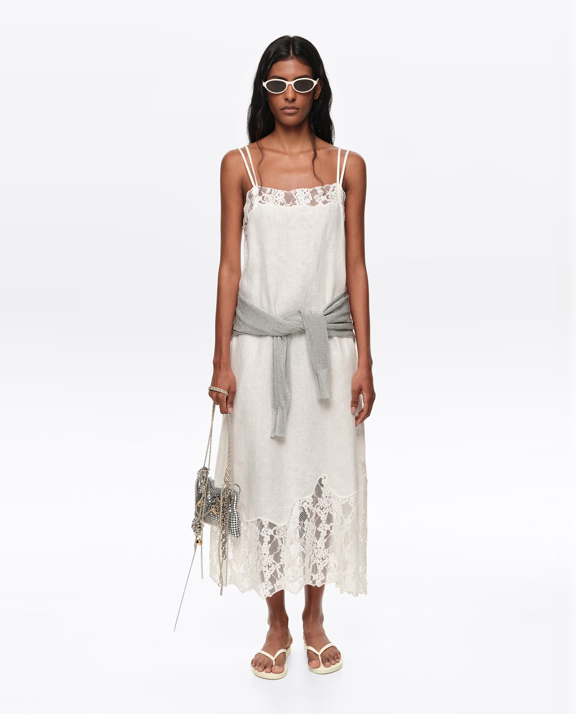 Vestido Midi Renda em Linho Lavado Branco-7