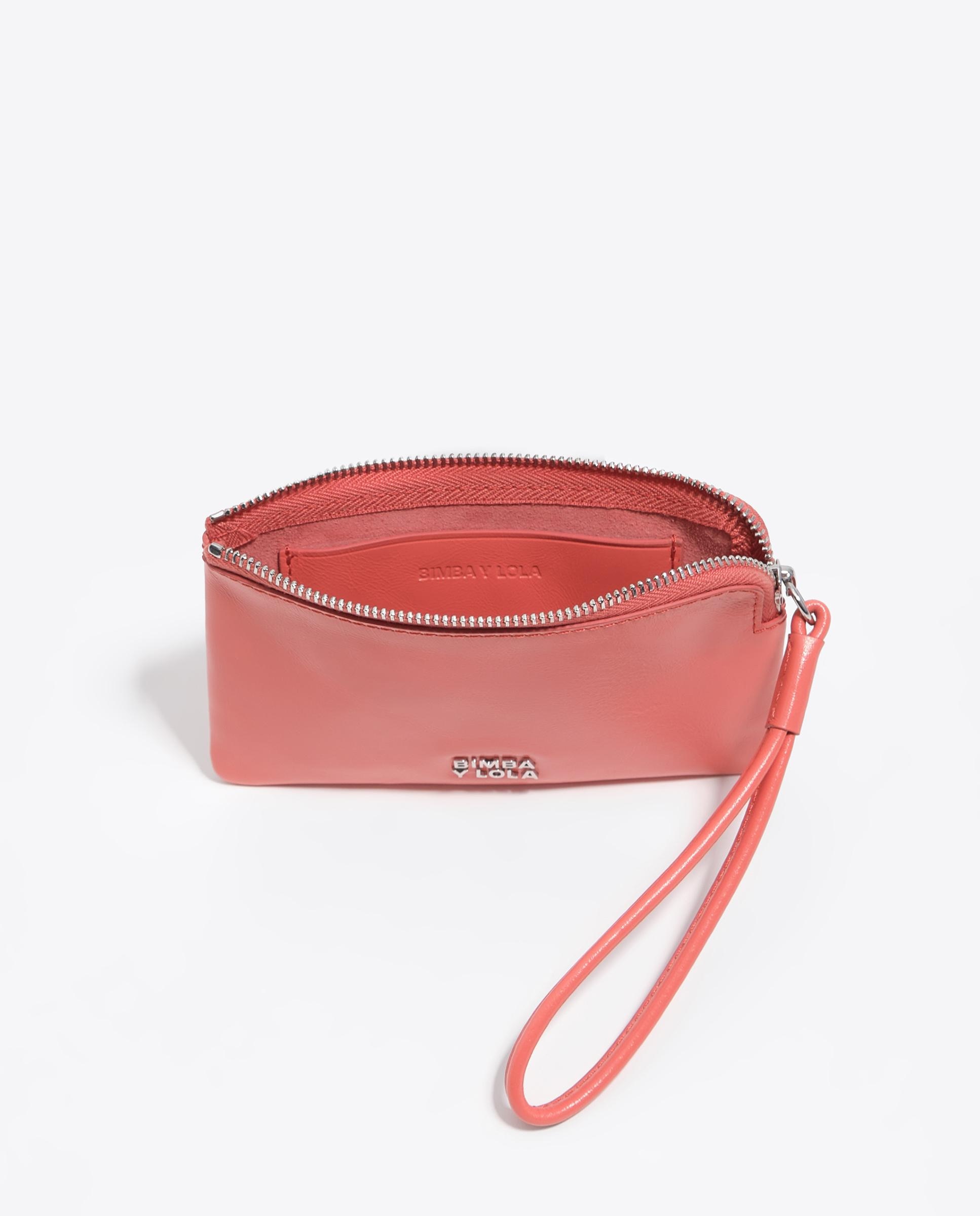 Porta-moedas de Pele com Fecho Zip Coral-3