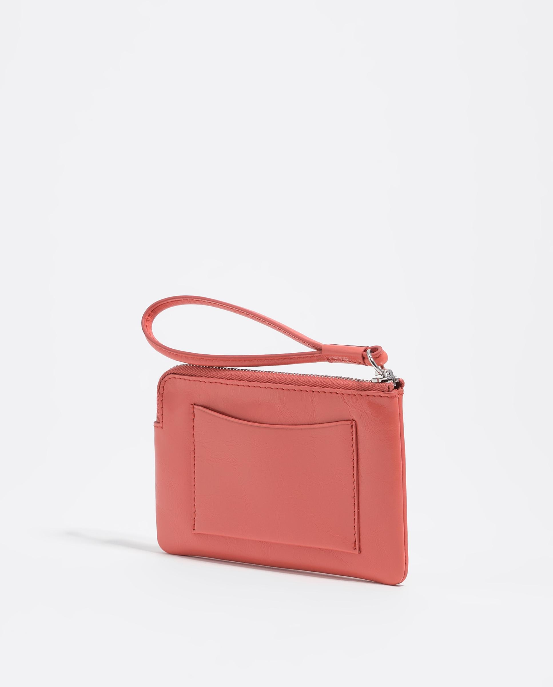 Porta-moedas de Pele com Fecho Zip Coral-4