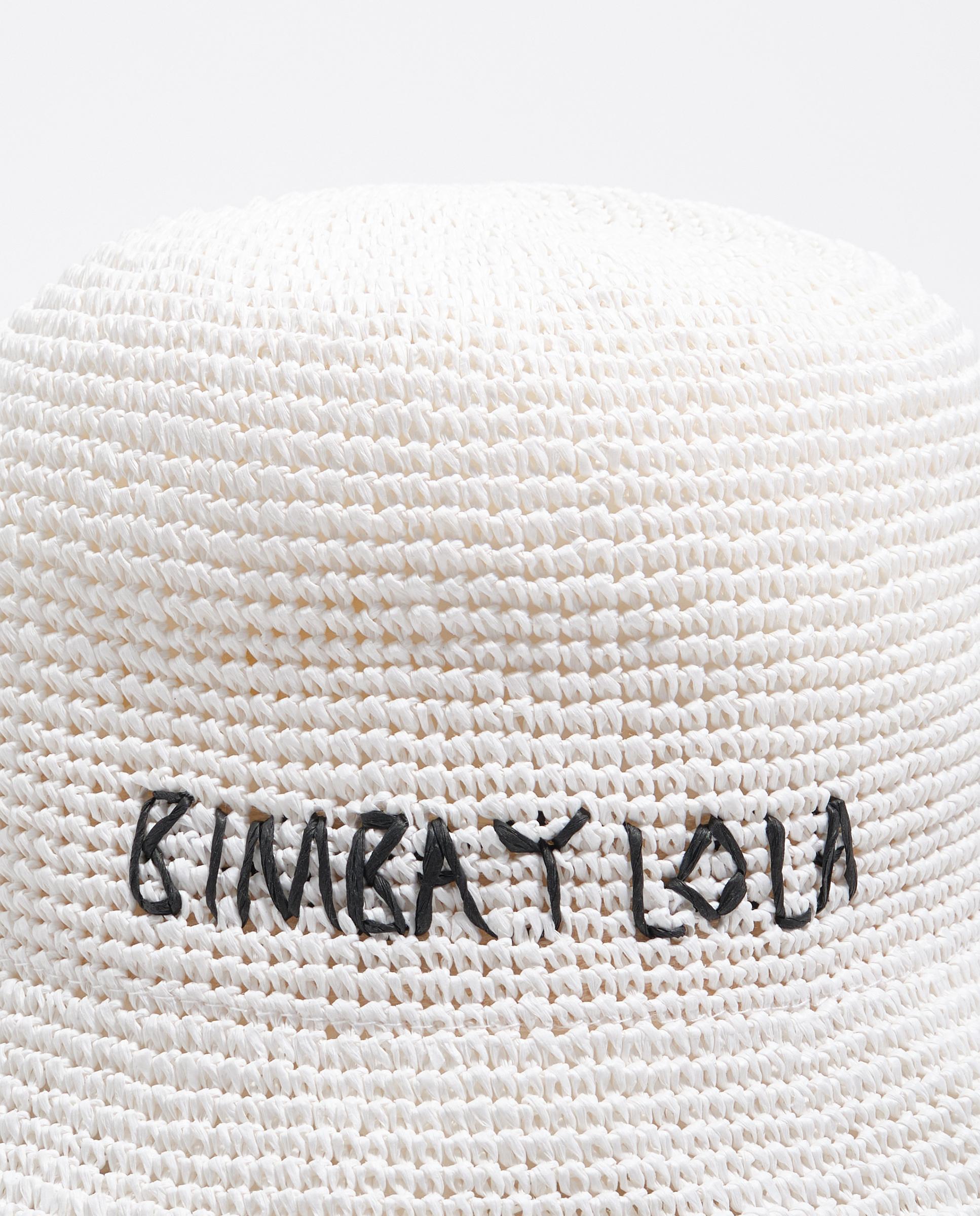 Chapéu Efeito Ráfia com Logo Bordado Branco-2