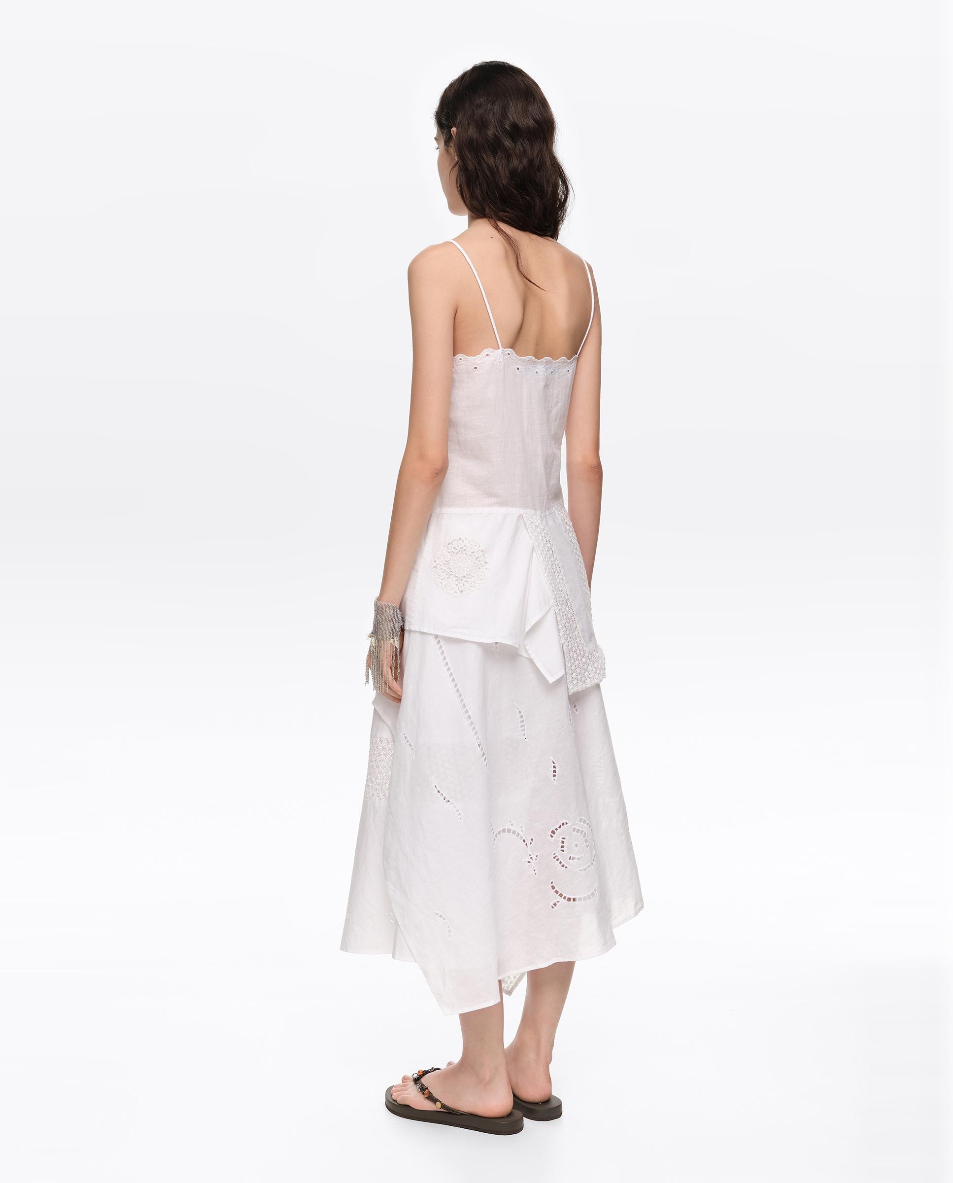 Saia Midi com Lenços Irregulares Bordados Branco-4