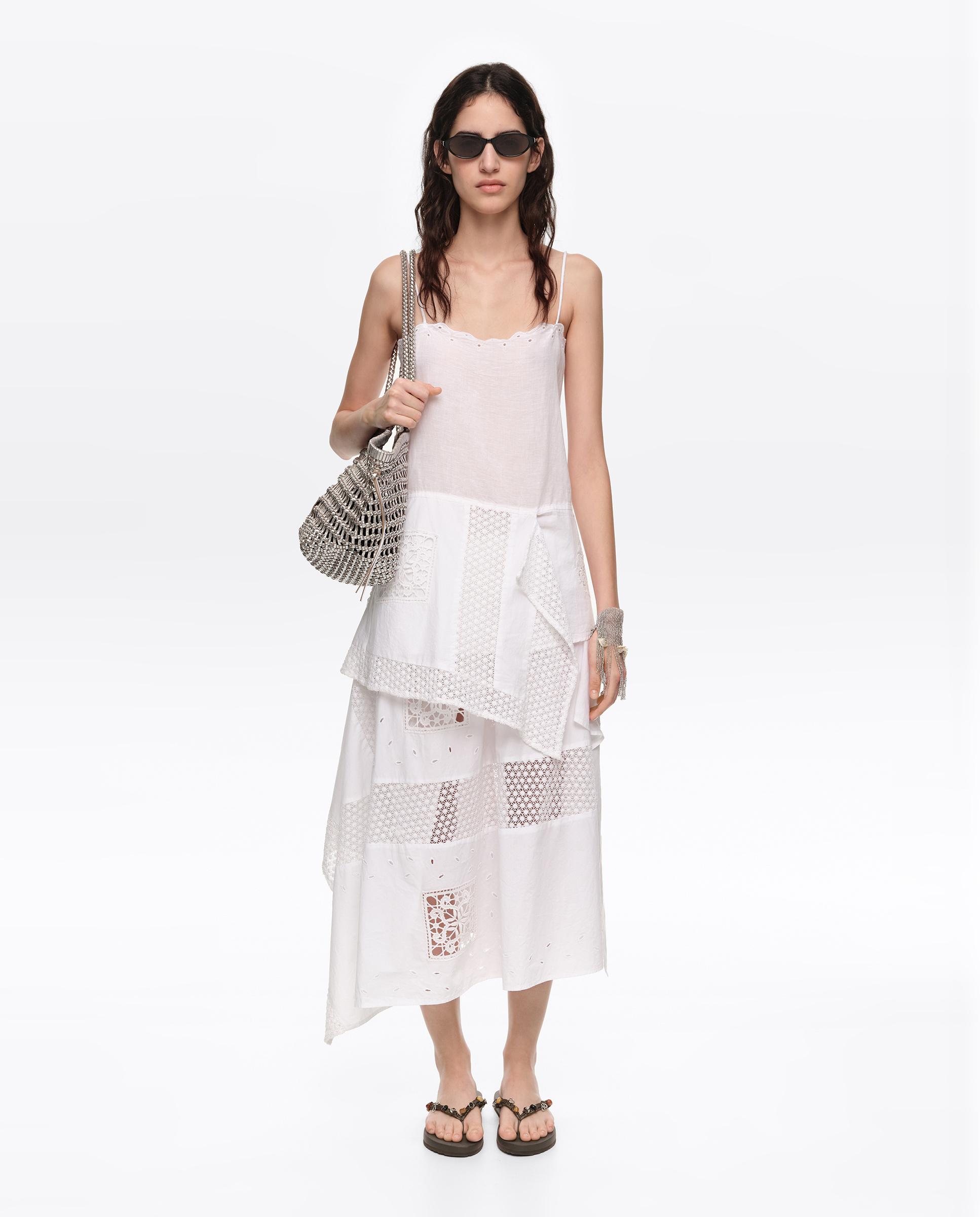 Saia Midi com Lenços Irregulares Bordados Branco-6