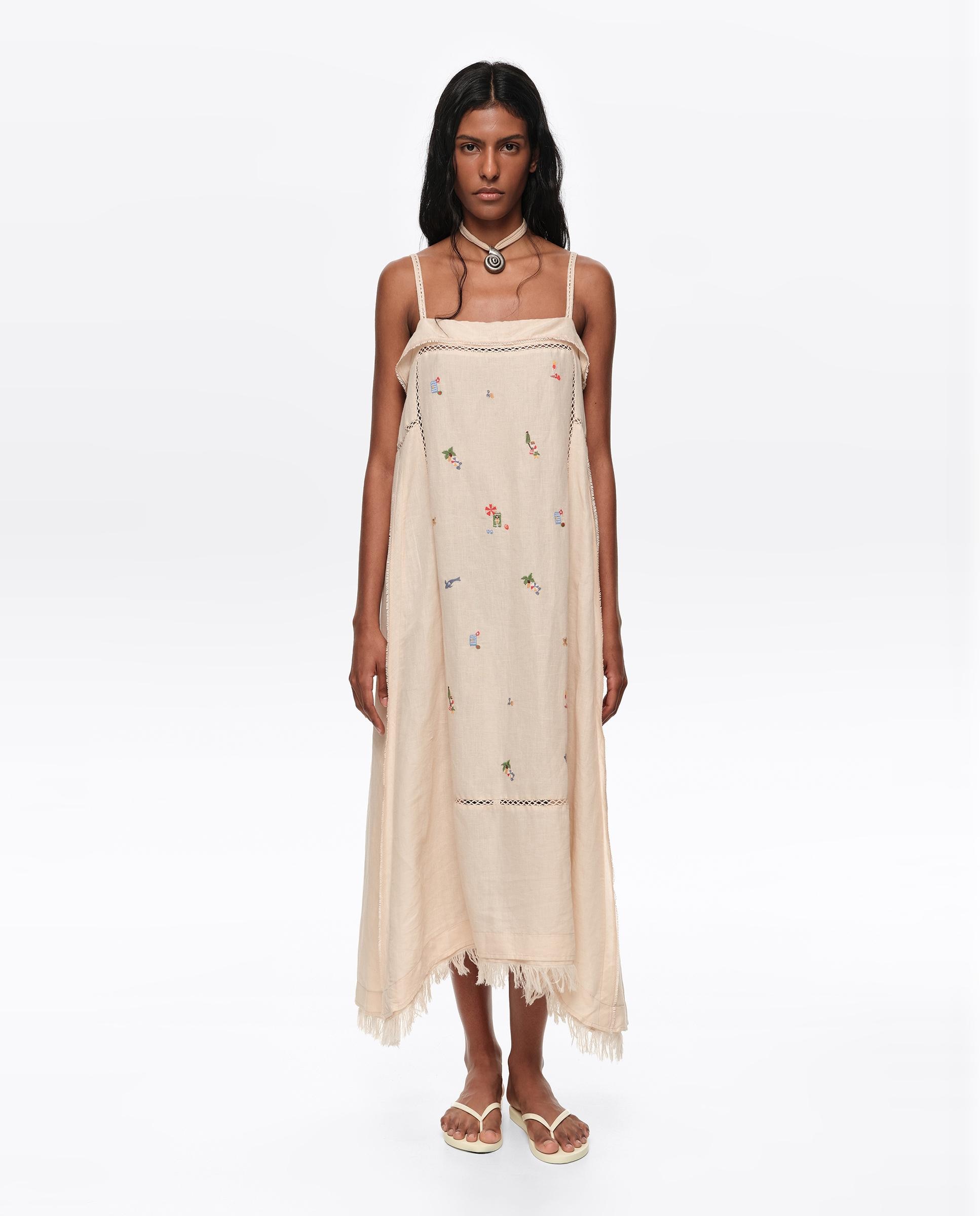 Imagem 0 de Vestido Linha a com Mini Bordados em Linho