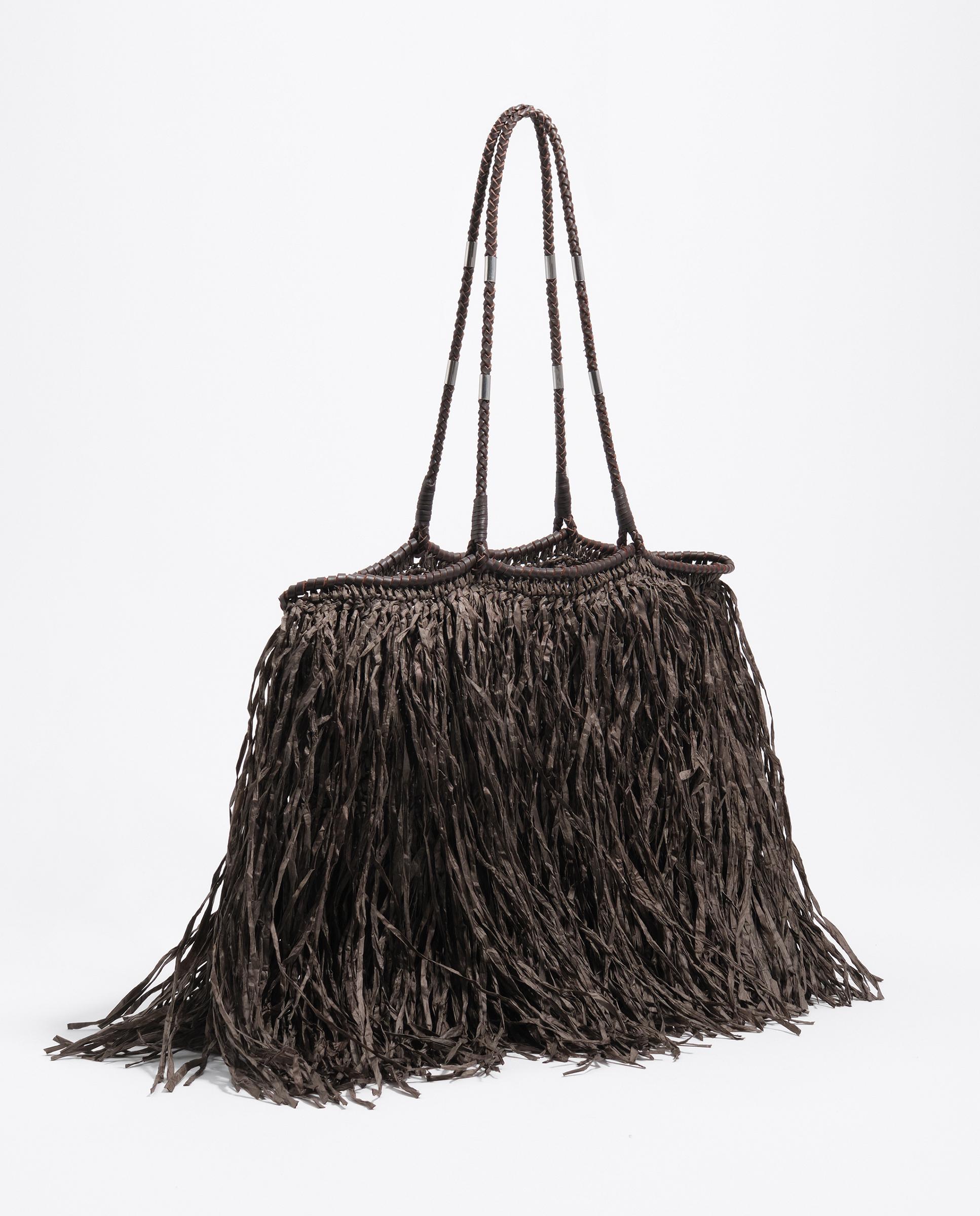 Mala de Ombro Shopper Grande Efeito Ráfia Chocolate-2
