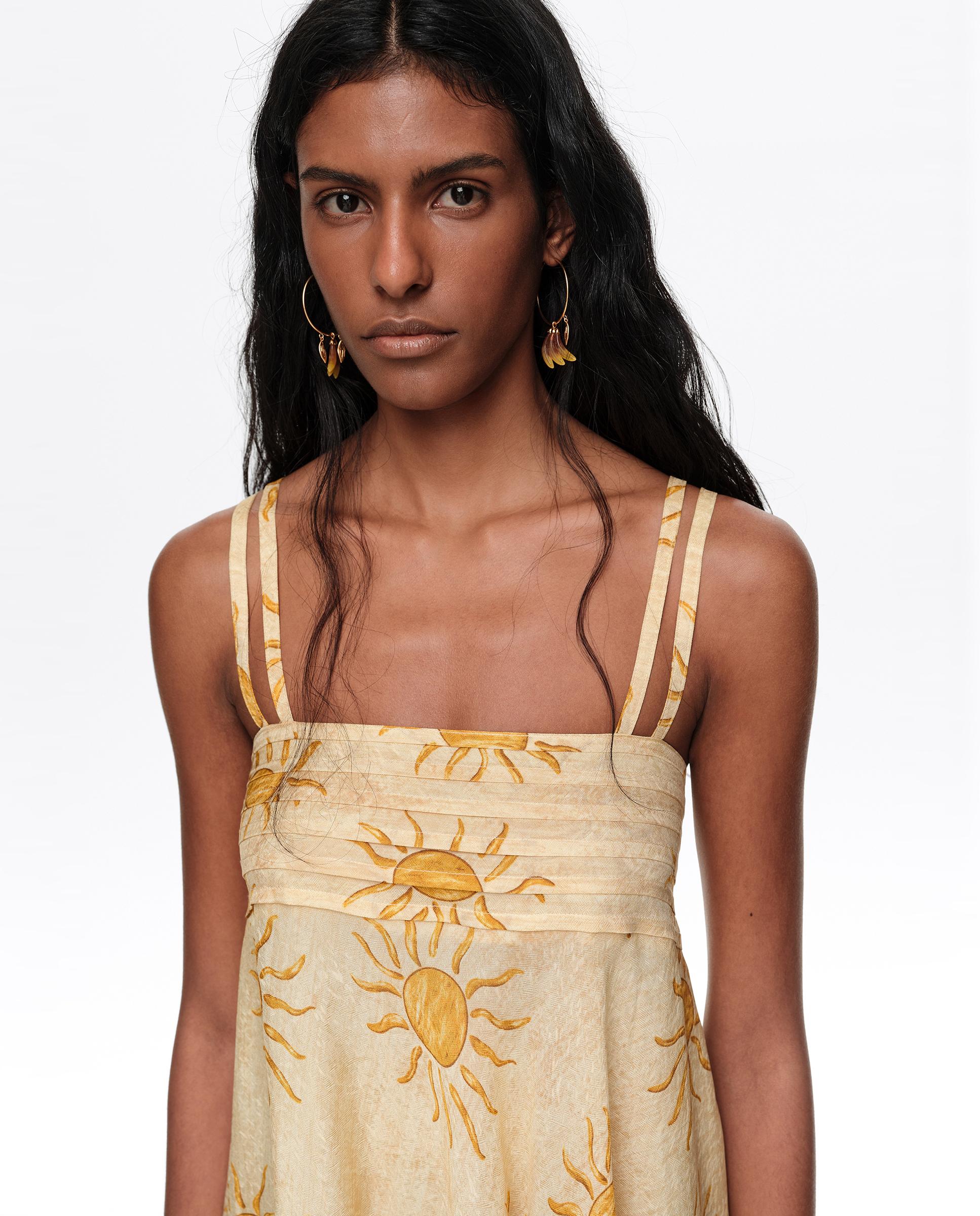 Vestido com Pregas Linha a Bimba By The South Amarelo-2