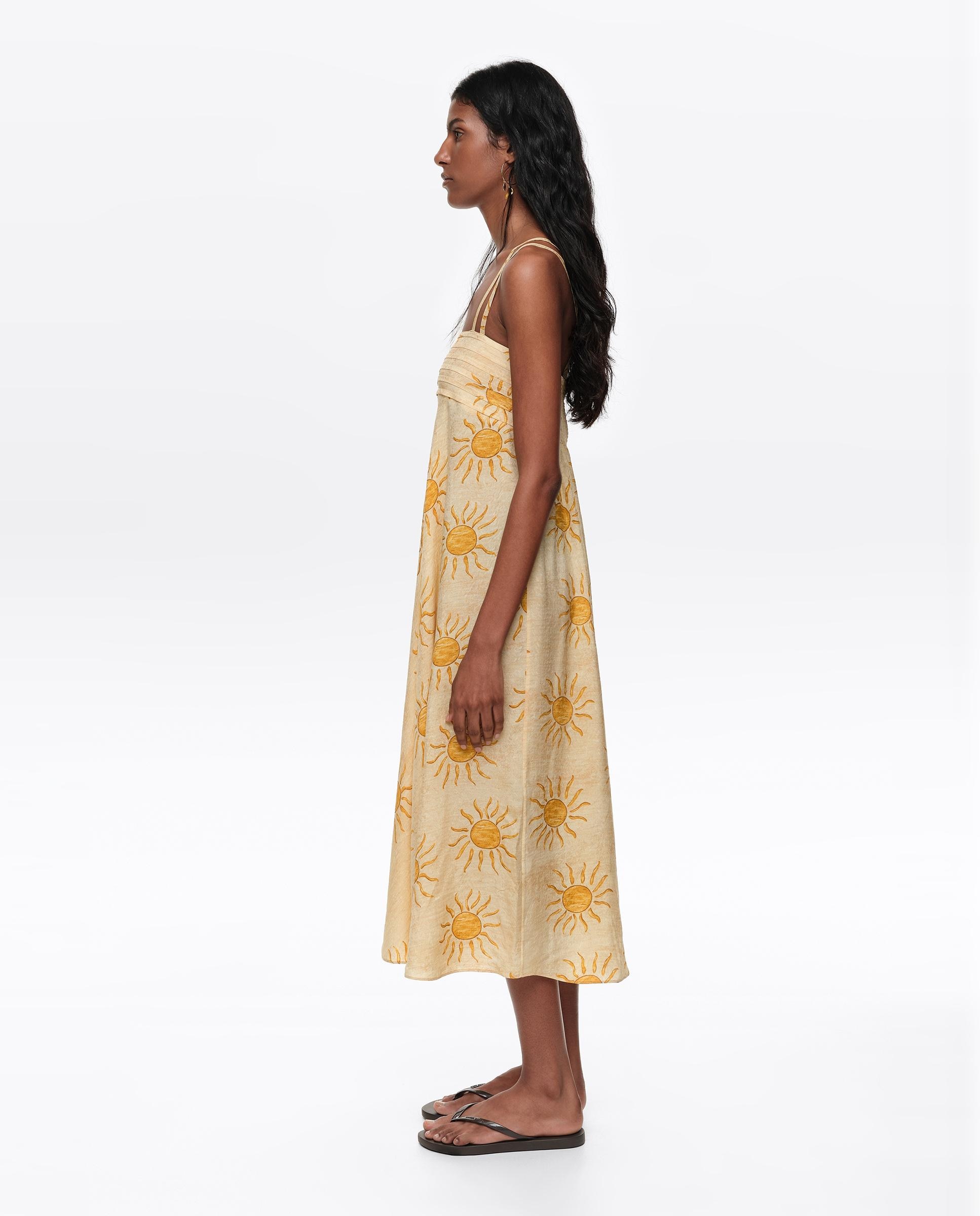 Vestido com Pregas Linha a Bimba By The South Amarelo-4