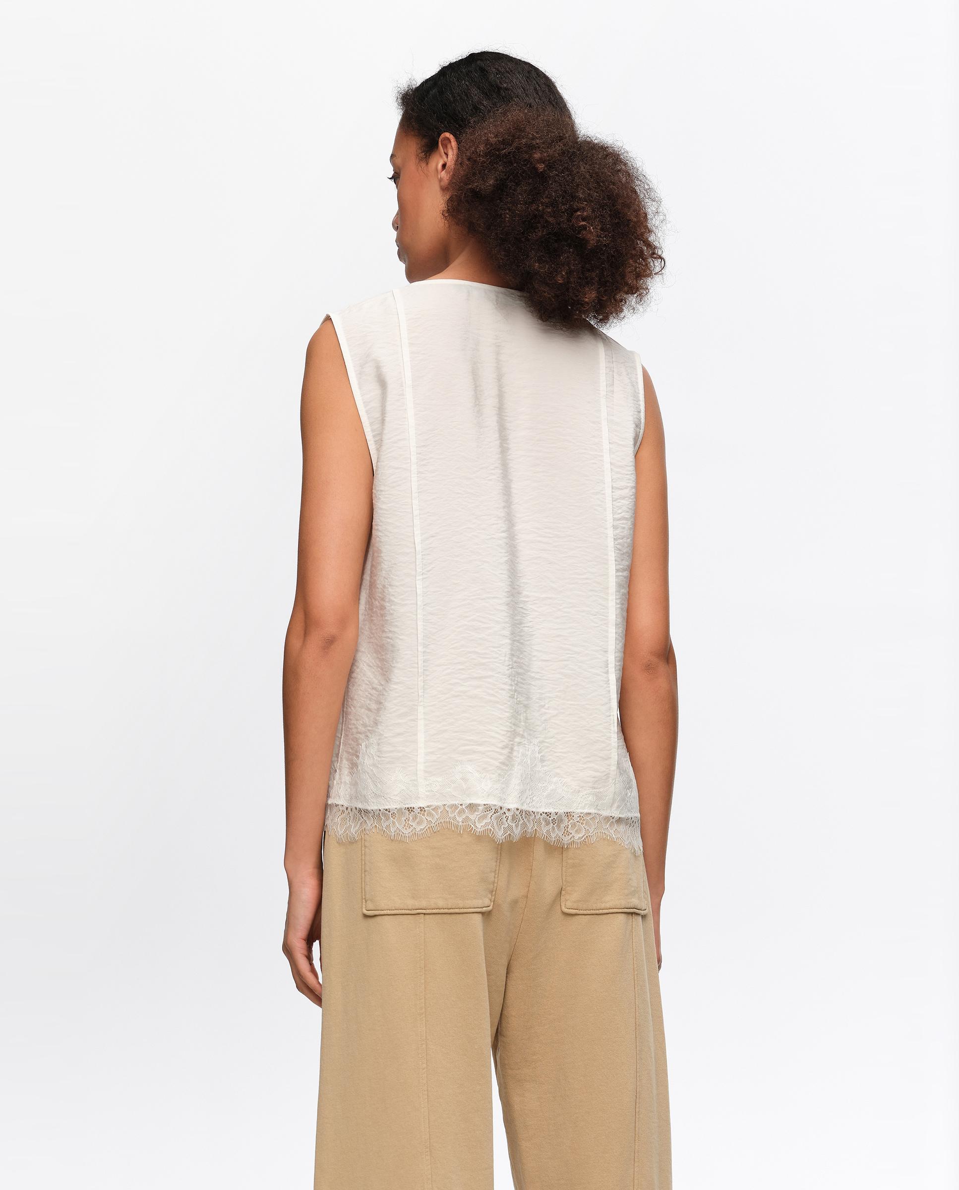 Camisa sem Mangas com Rendas e Cordões Branco-3