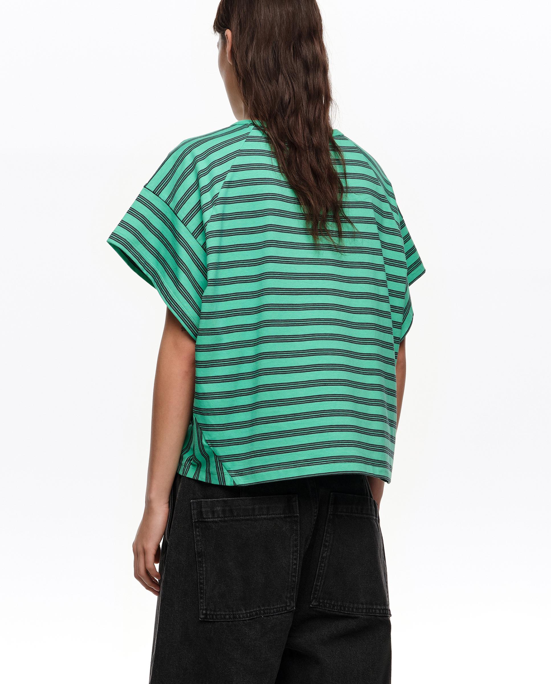 T-shirt Curta com Logo Bordado Às Riscas Verde-4