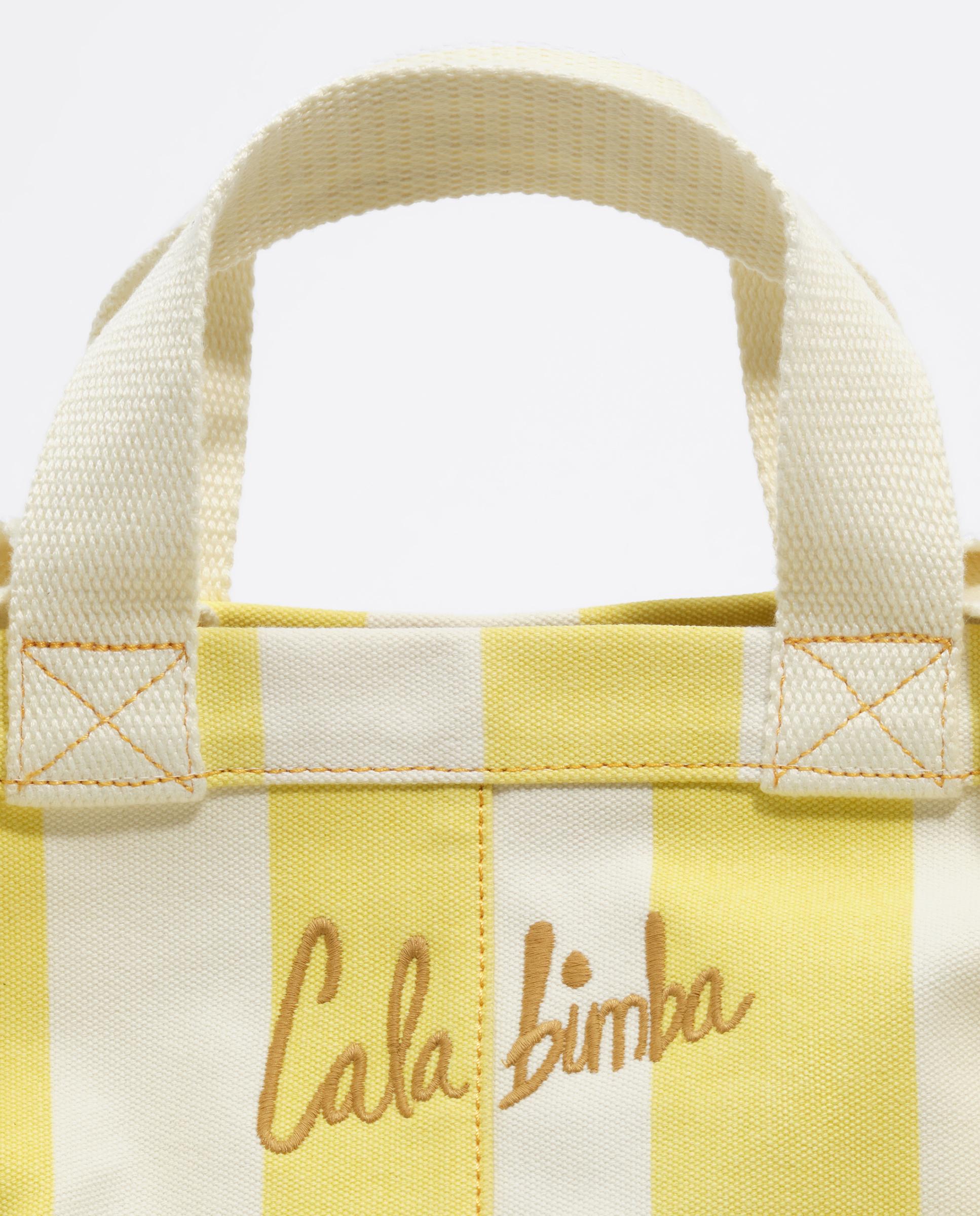 Mala de Praia Maxi de Algodão Às Riscas com Alças de Ombro Amarelo-4