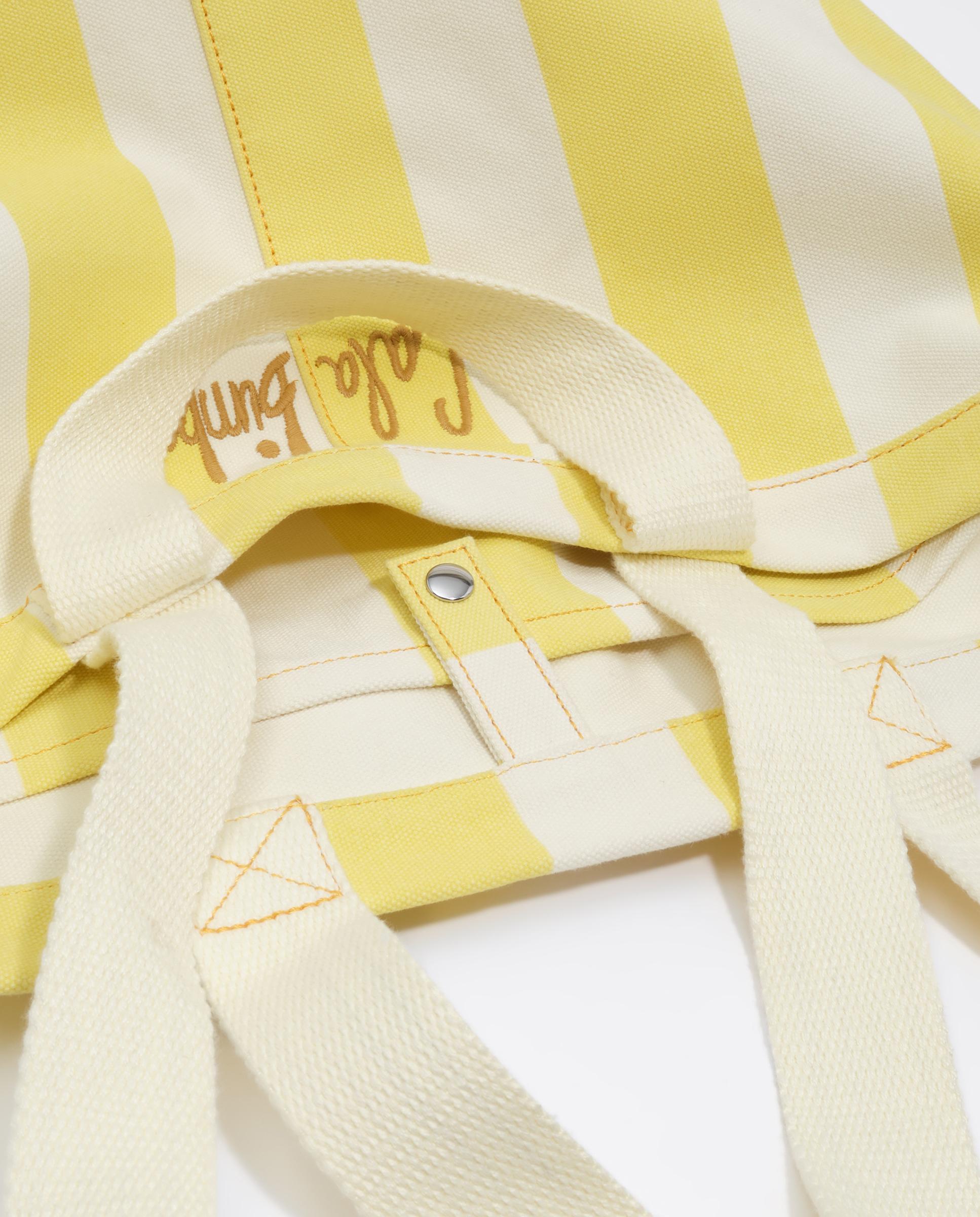 Mala de Praia Maxi de Algodão Às Riscas com Alças de Ombro Amarelo-5