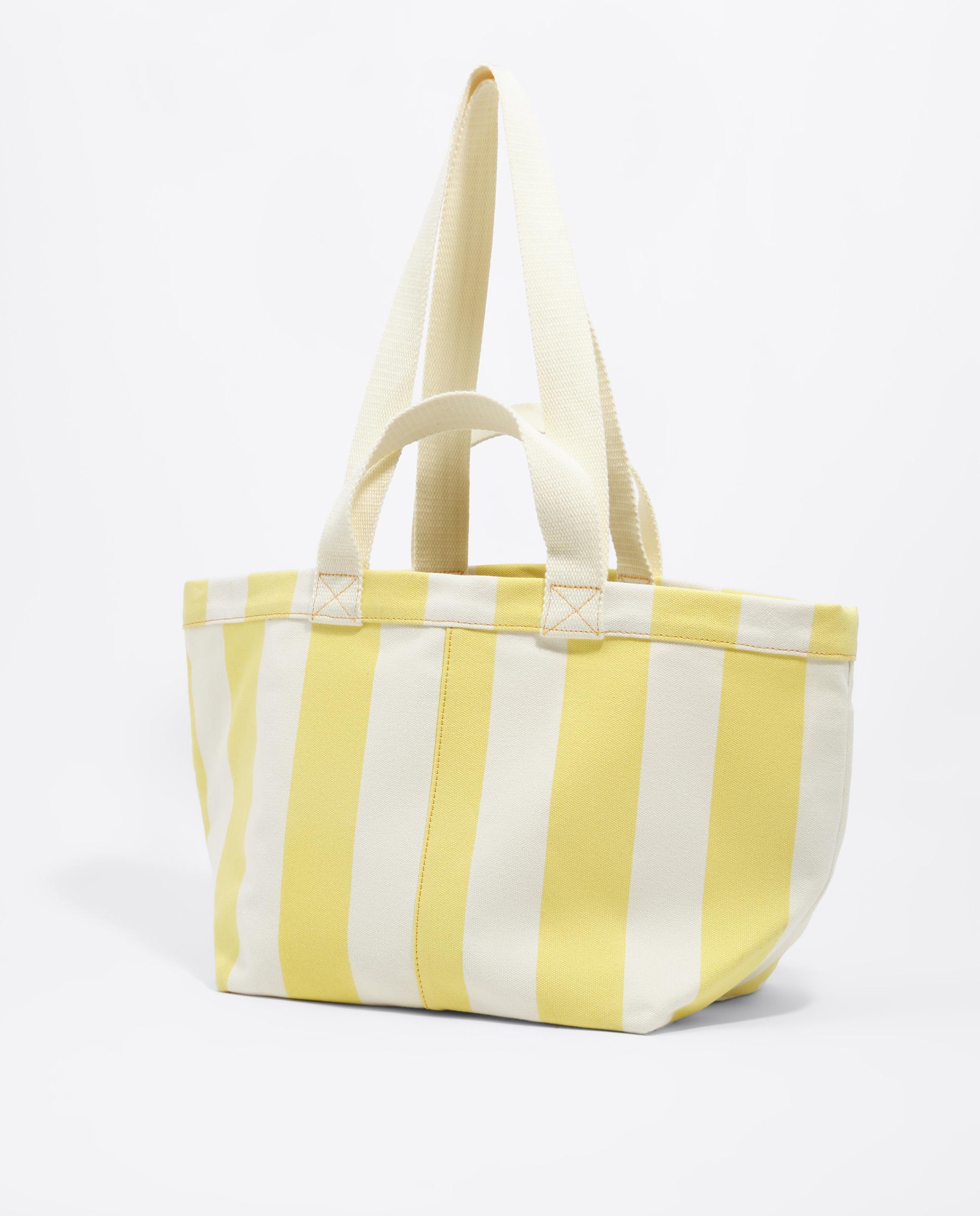 Mala de Praia Maxi de Algodão Às Riscas com Alças de Ombro Amarelo-6