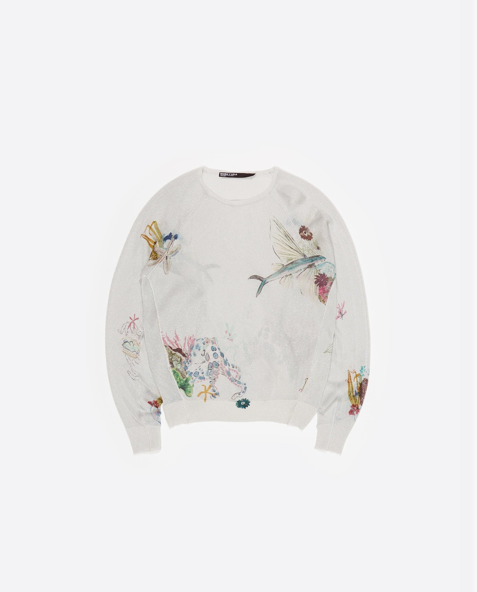 Camisola de Manga Comprida com Estampados Branco-5