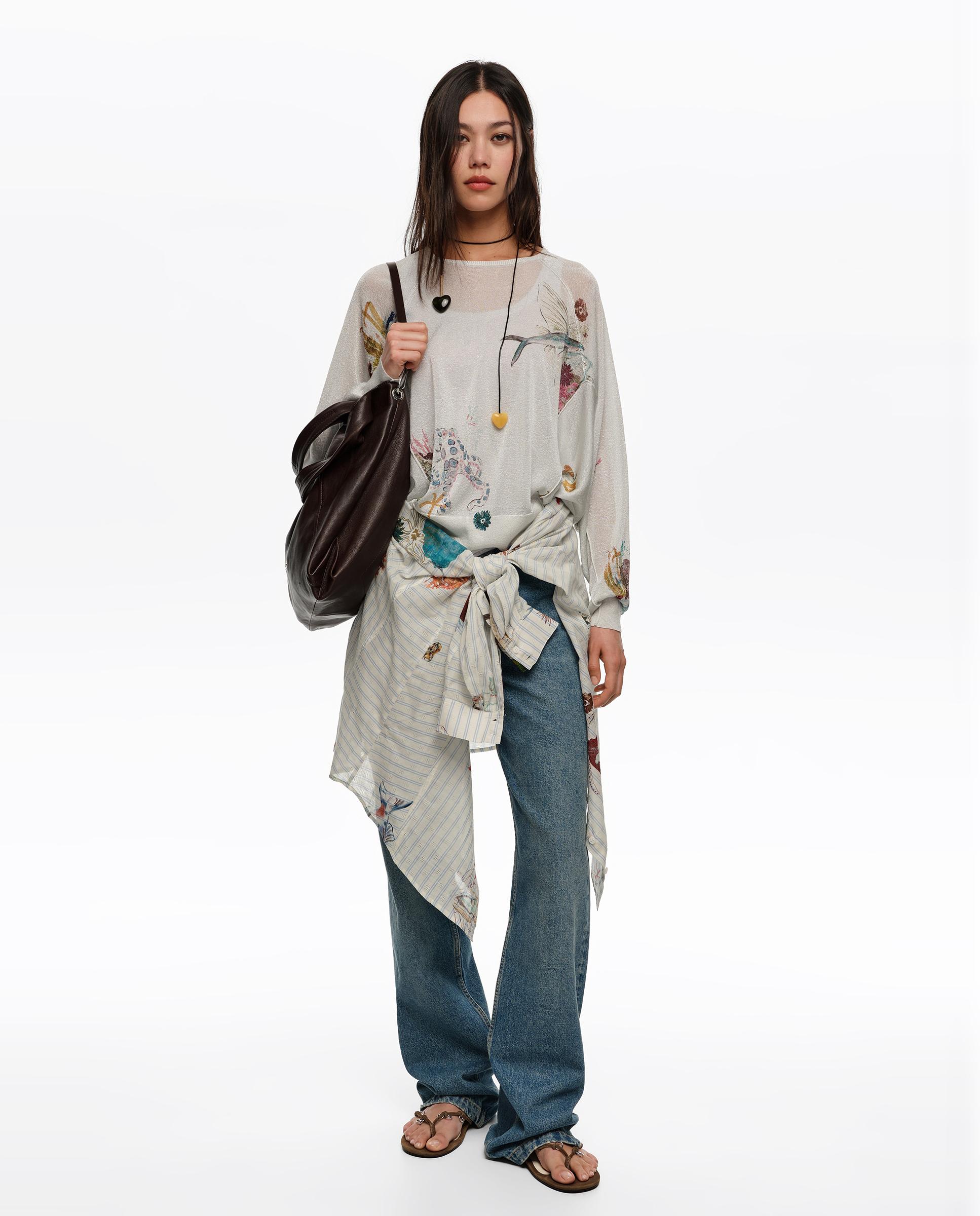 Camisola de Manga Comprida com Estampados Branco-6