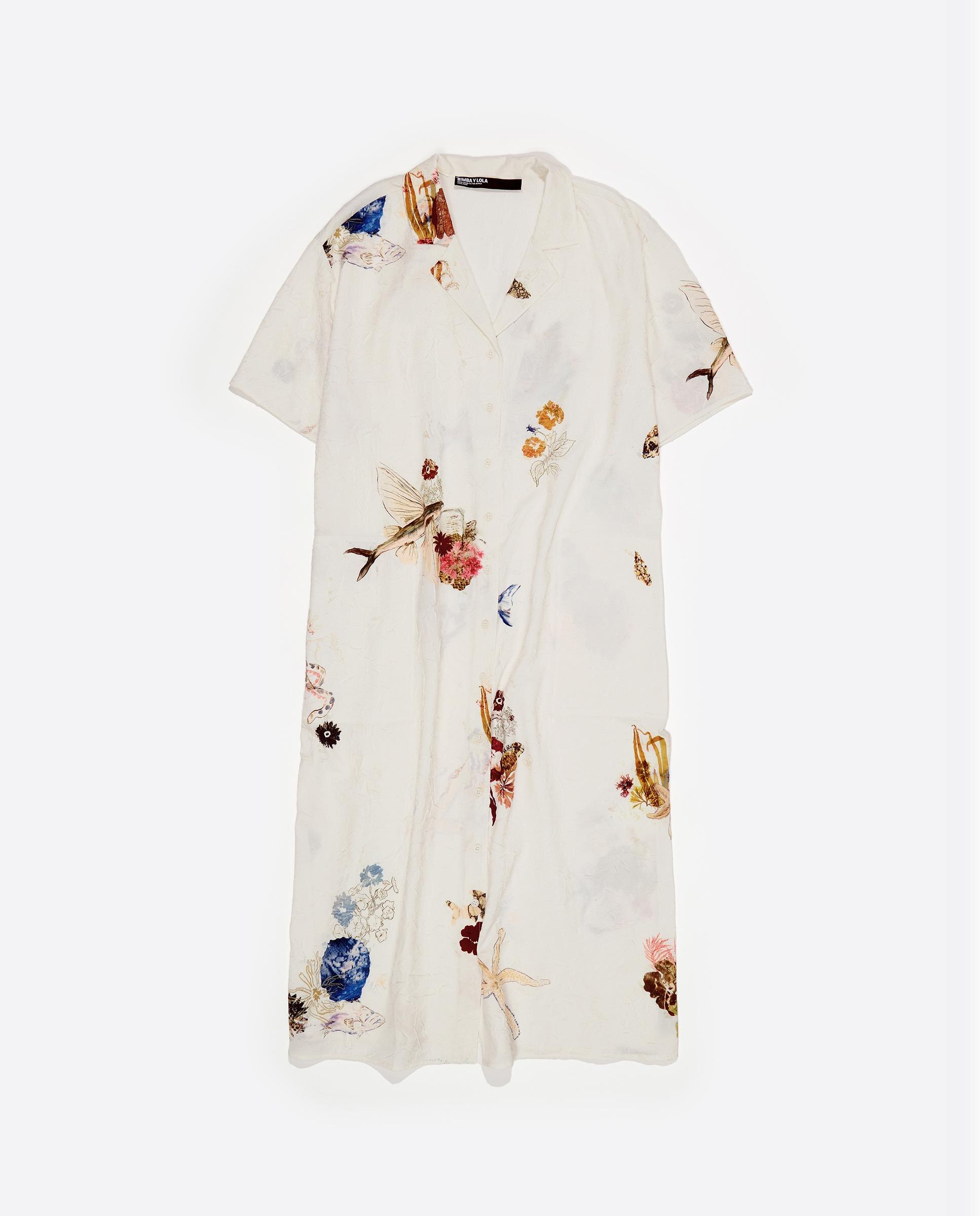 Vestido Midi Tipo Camisa com Estampados Cru-5